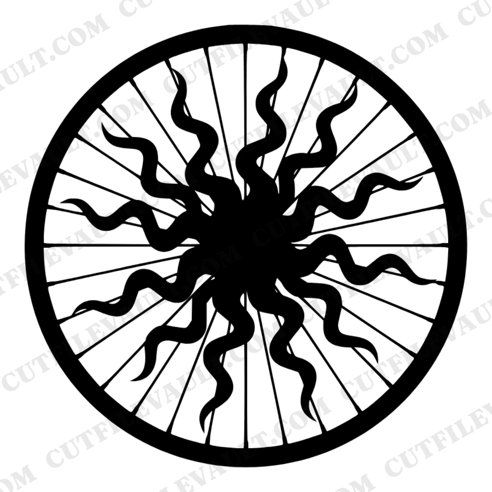 Celestial Bicycle Wheel SVG PNG, Groovy Wavy Spokes Cut File, Earth Day Eco Bike Clipart Design — view 1