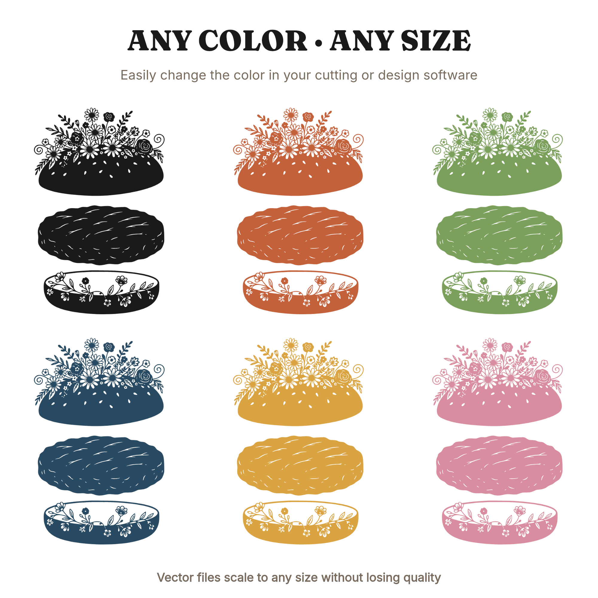 Exploded Burger Stack SVG PNG, Floral Sesame Bun Cut File, Cottagecore Kitchen Decor, BBQ Craft Design — view 2