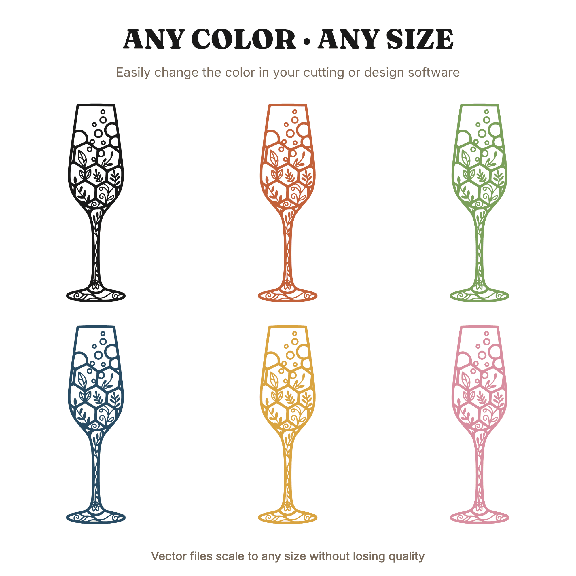 Champagne Flute SVG PNG, Geometric Bubble Mosaic Cut File, Wedding Glass Stained Glass Design — view 2