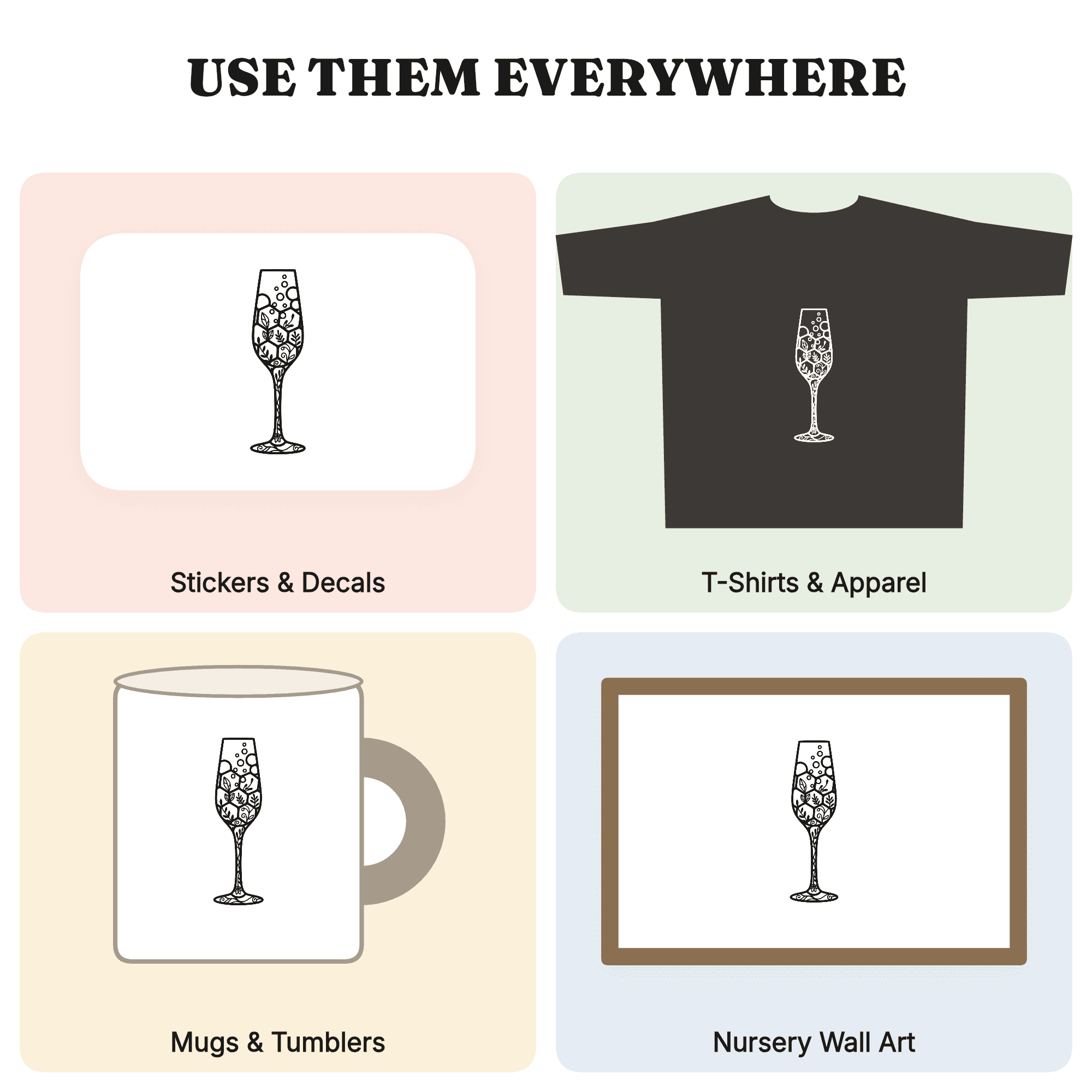 Champagne Flute SVG PNG, Geometric Bubble Mosaic Cut File, Wedding Glass Stained Glass Design — view 3