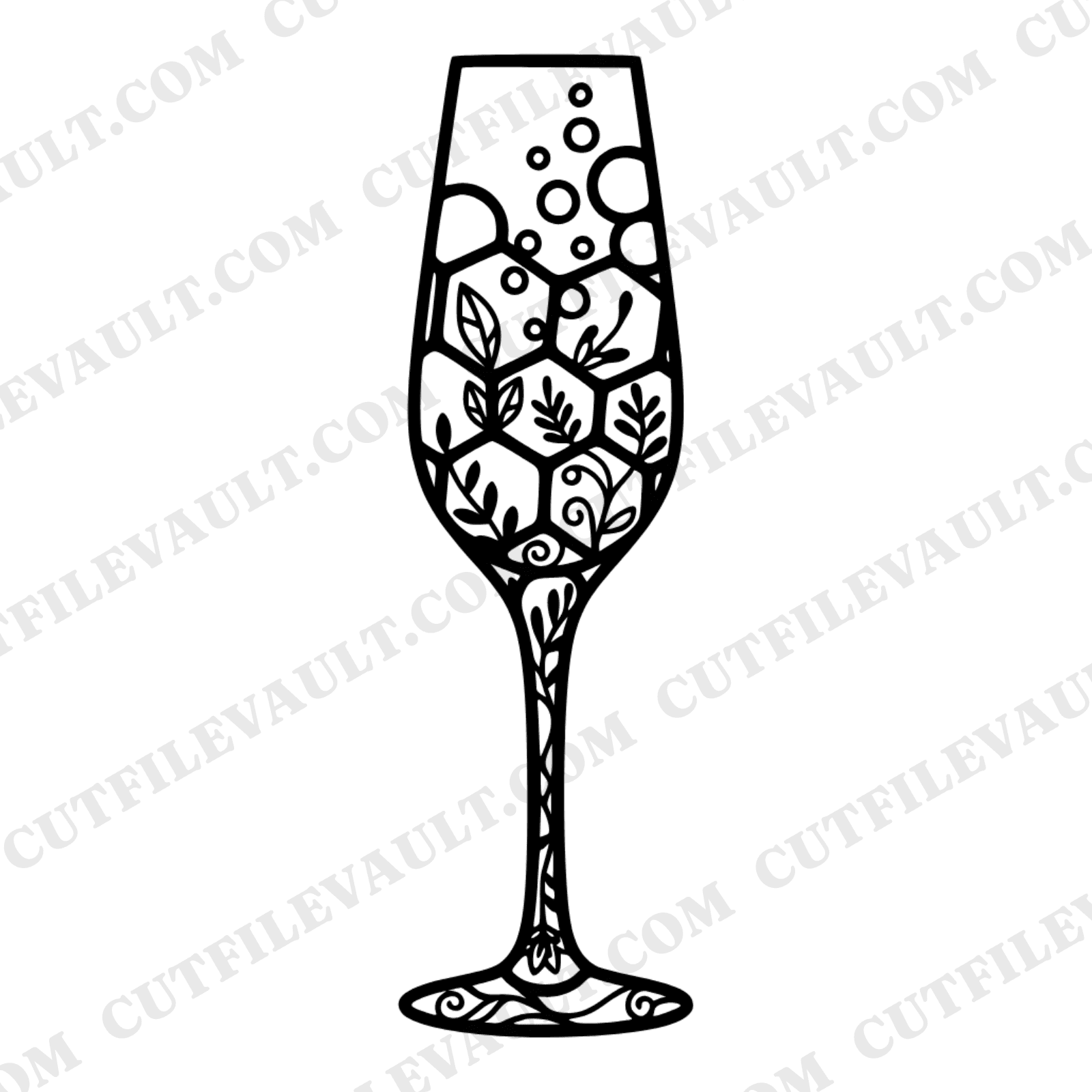 Champagne Flute SVG PNG, Geometric Bubble Mosaic Cut File, Wedding Glass Stained Glass Design — view 1