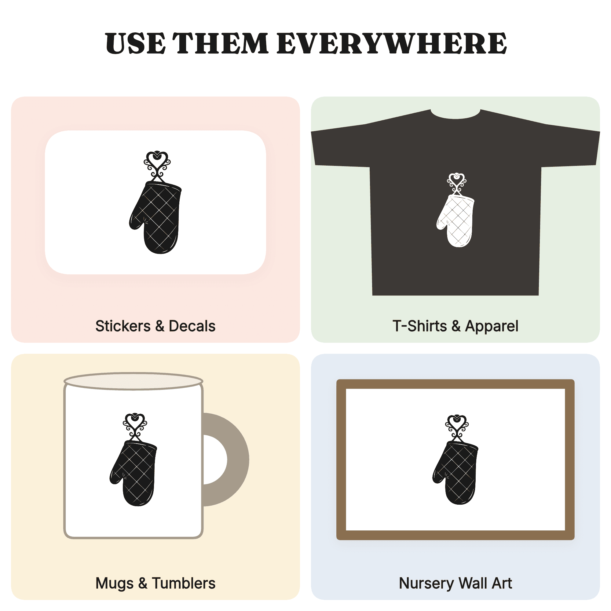 Mother's Day Oven Mitt SVG, Quilted Kitchen Mitt PNG, Heart Hook Cut File, Boho Mom Gift Design — view 3