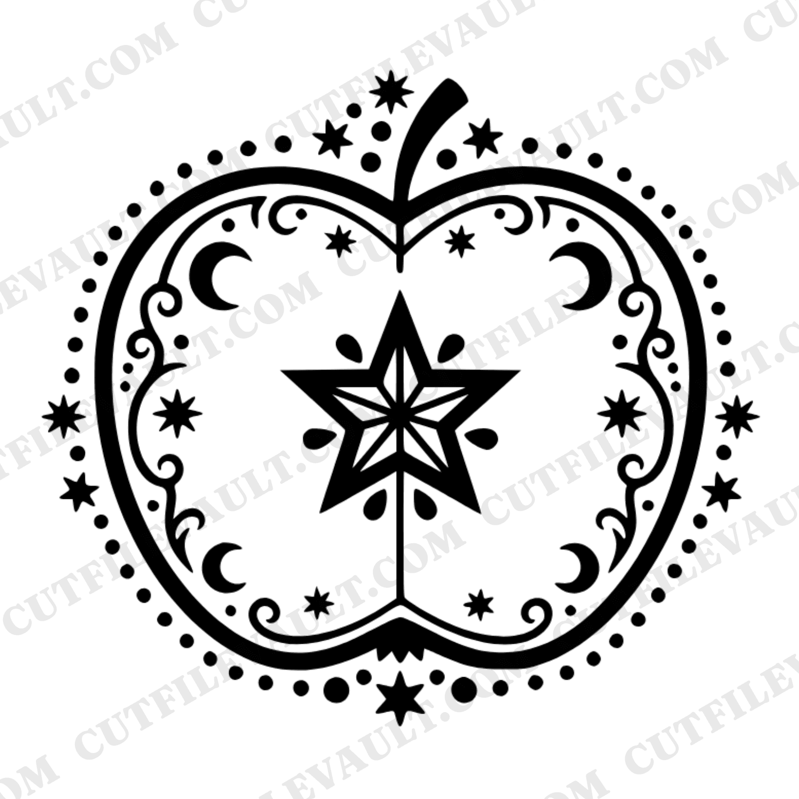 Celestial Apple Star SVG PNG Teacher Gift Folk Art Papercut Design Cut File for Cricut