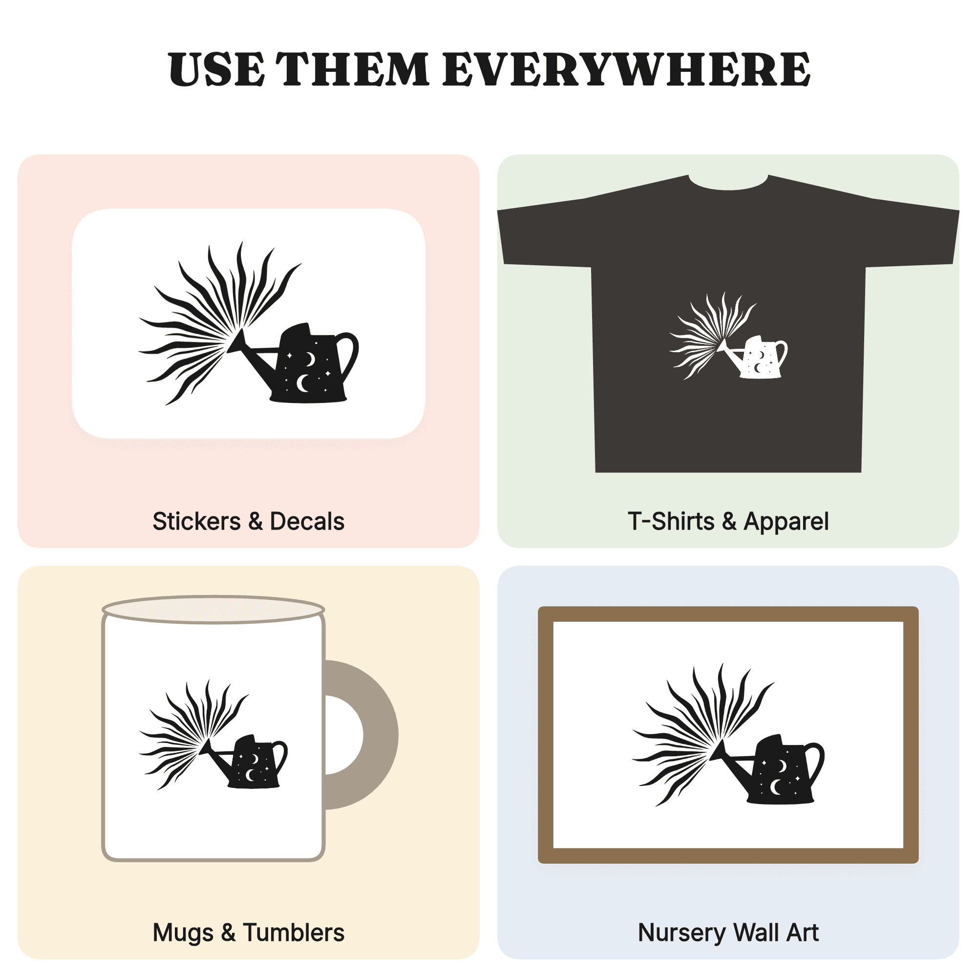 Summer Solstice Watering Can SVG PNG, Celestial Sun Rays Cut File, Mystical Garden Clipart Design — view 3