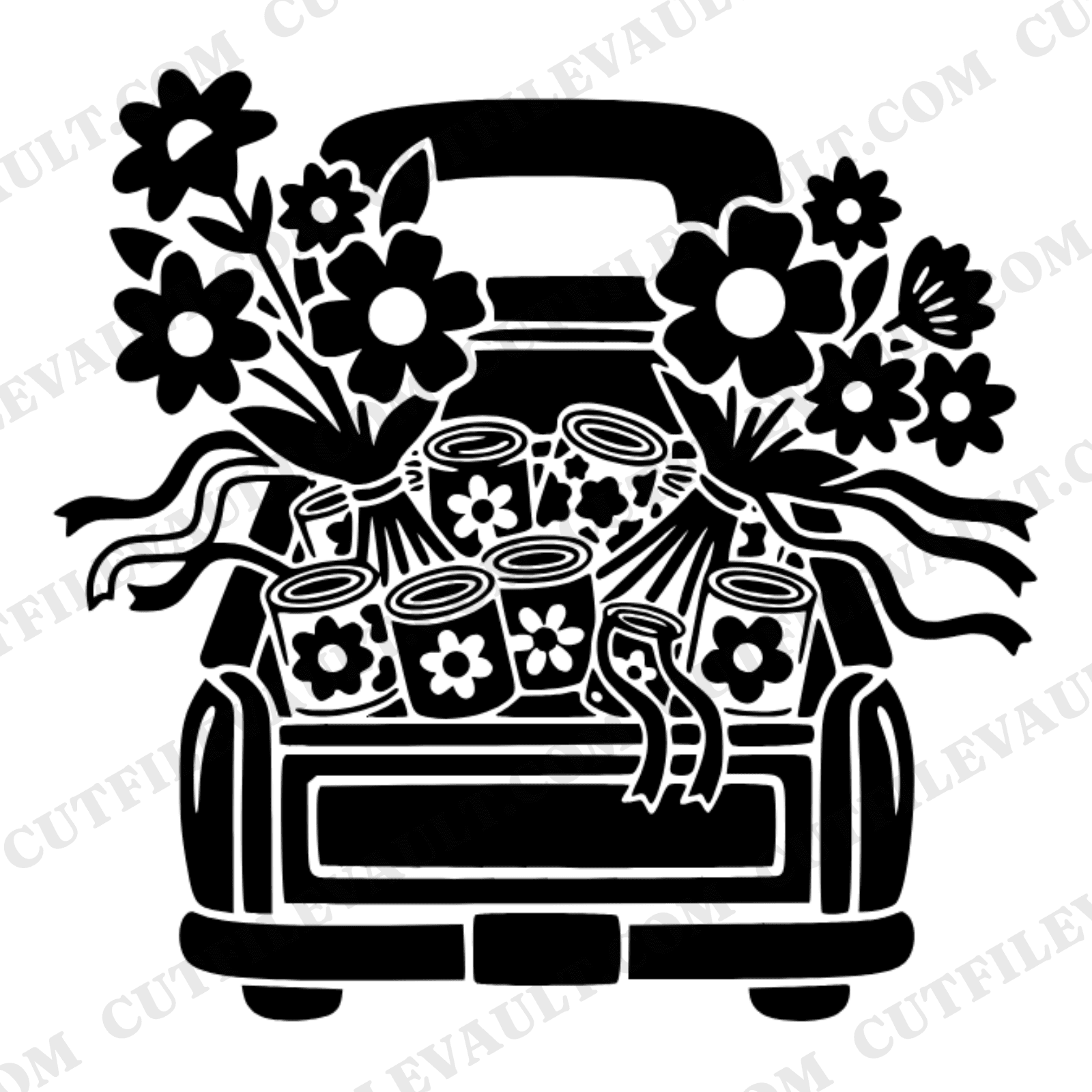 Vintage Truck Bed Just Married SVG PNG Aerial View Retro Wedding Cut File Rustic Country Design
