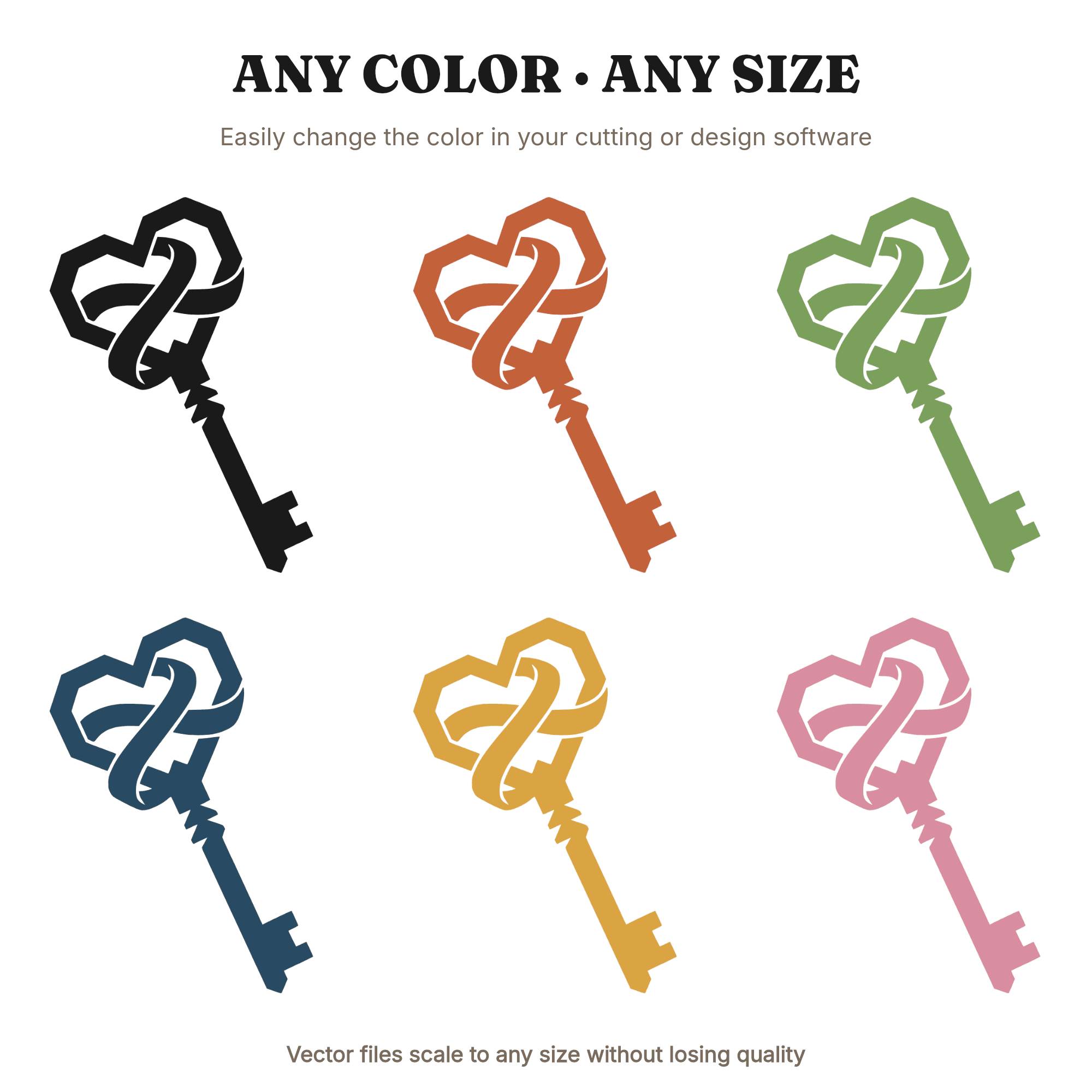 Vintage Skeleton Key Heart Bow SVG PNG Wedding Cut File Modern Brutalist Design Love — view 2