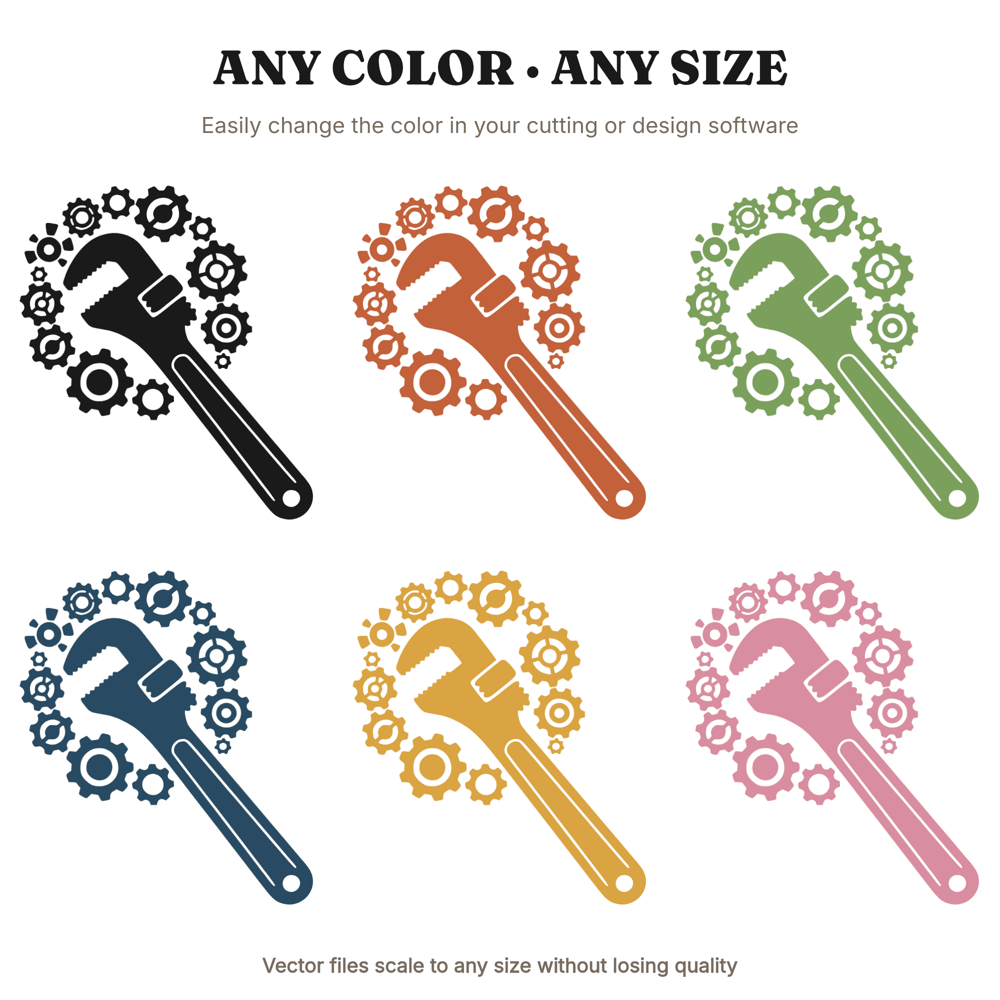 Pipe Wrench Monogram Frame SVG PNG, Mechanical Gears Father's Day Cut File, Industrial Tool Design — view 2