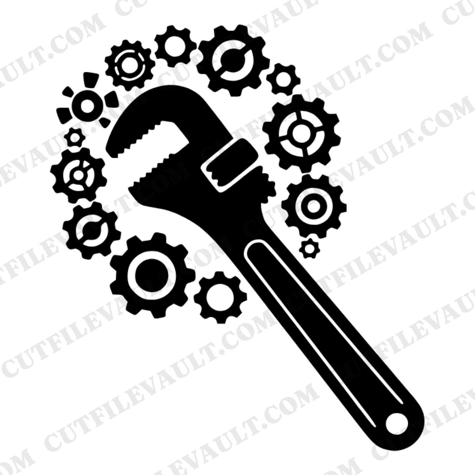 Pipe Wrench Monogram Frame SVG PNG, Mechanical Gears Father's Day Cut File, Industrial Tool Design — view 1