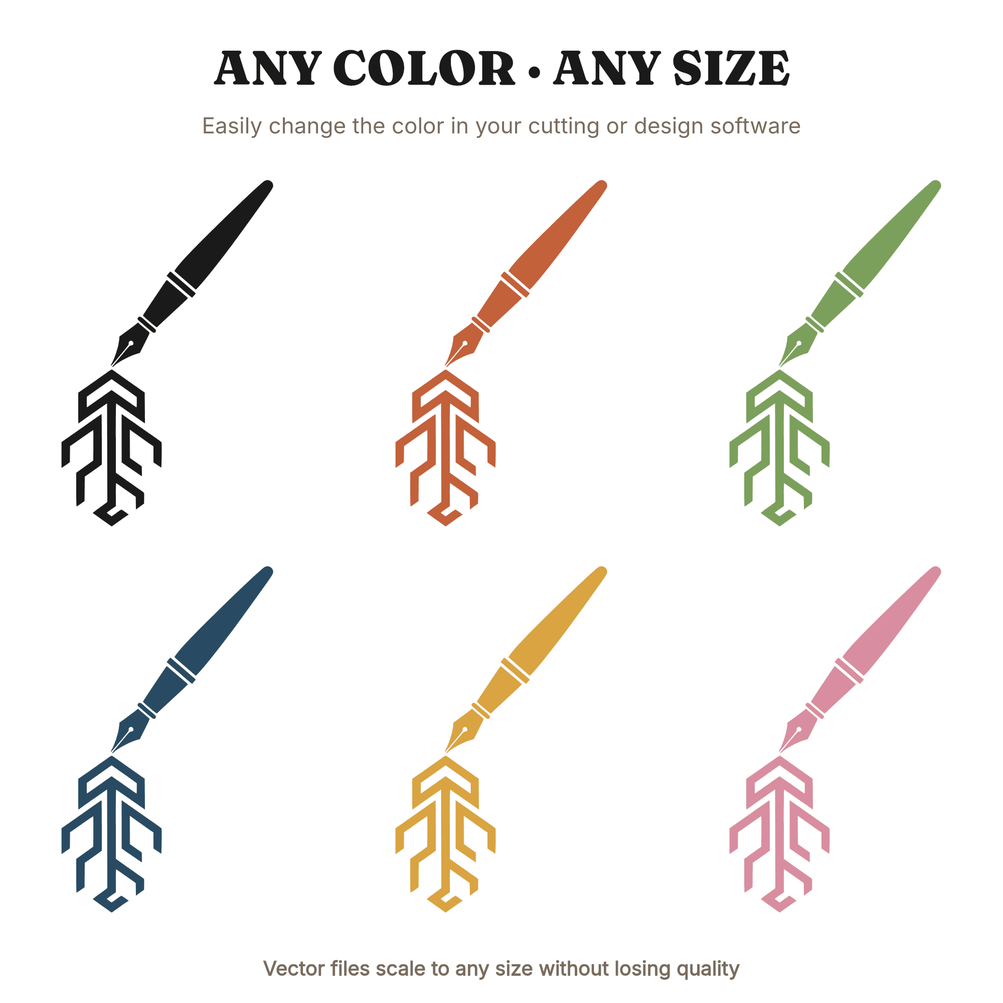 Art Deco Graduation Fountain Pen SVG PNG, Geometric Ink Cascade Cut File, Scholar Gift Design — view 2