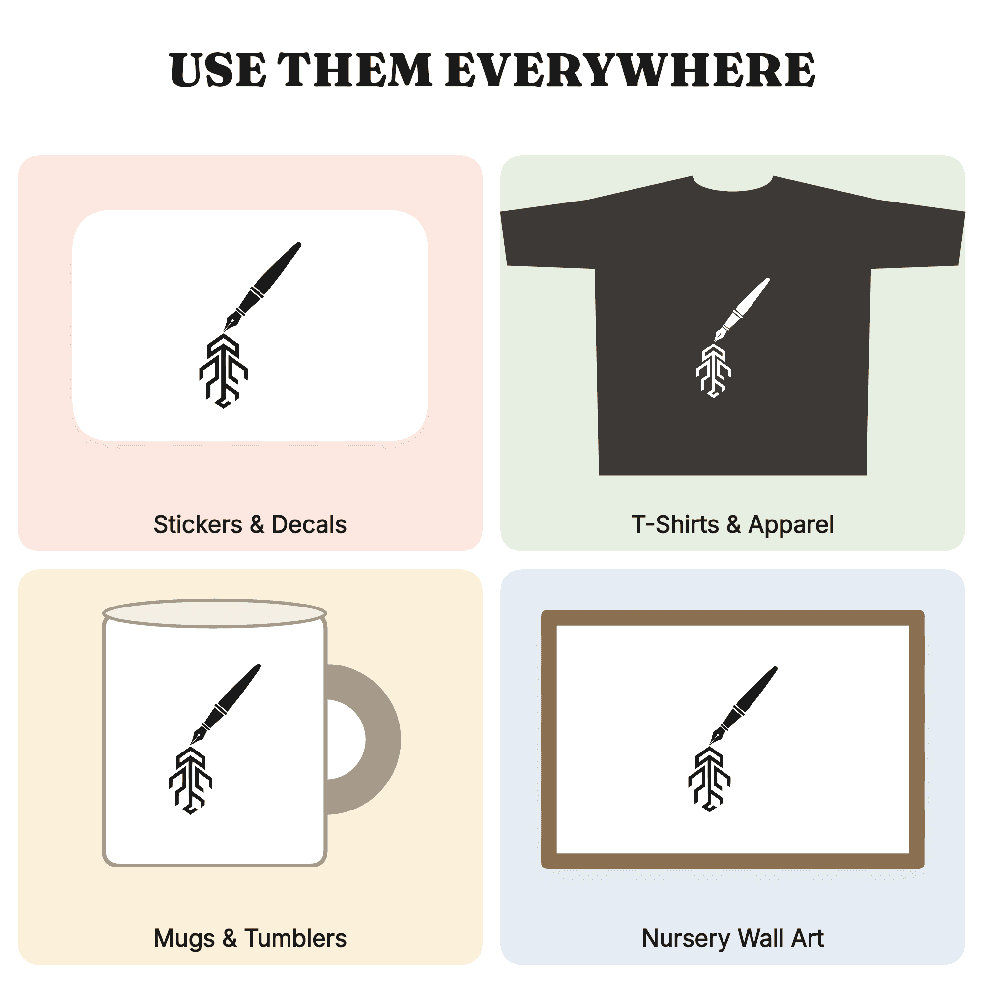 Art Deco Graduation Fountain Pen SVG PNG, Geometric Ink Cascade Cut File, Scholar Gift Design — view 3