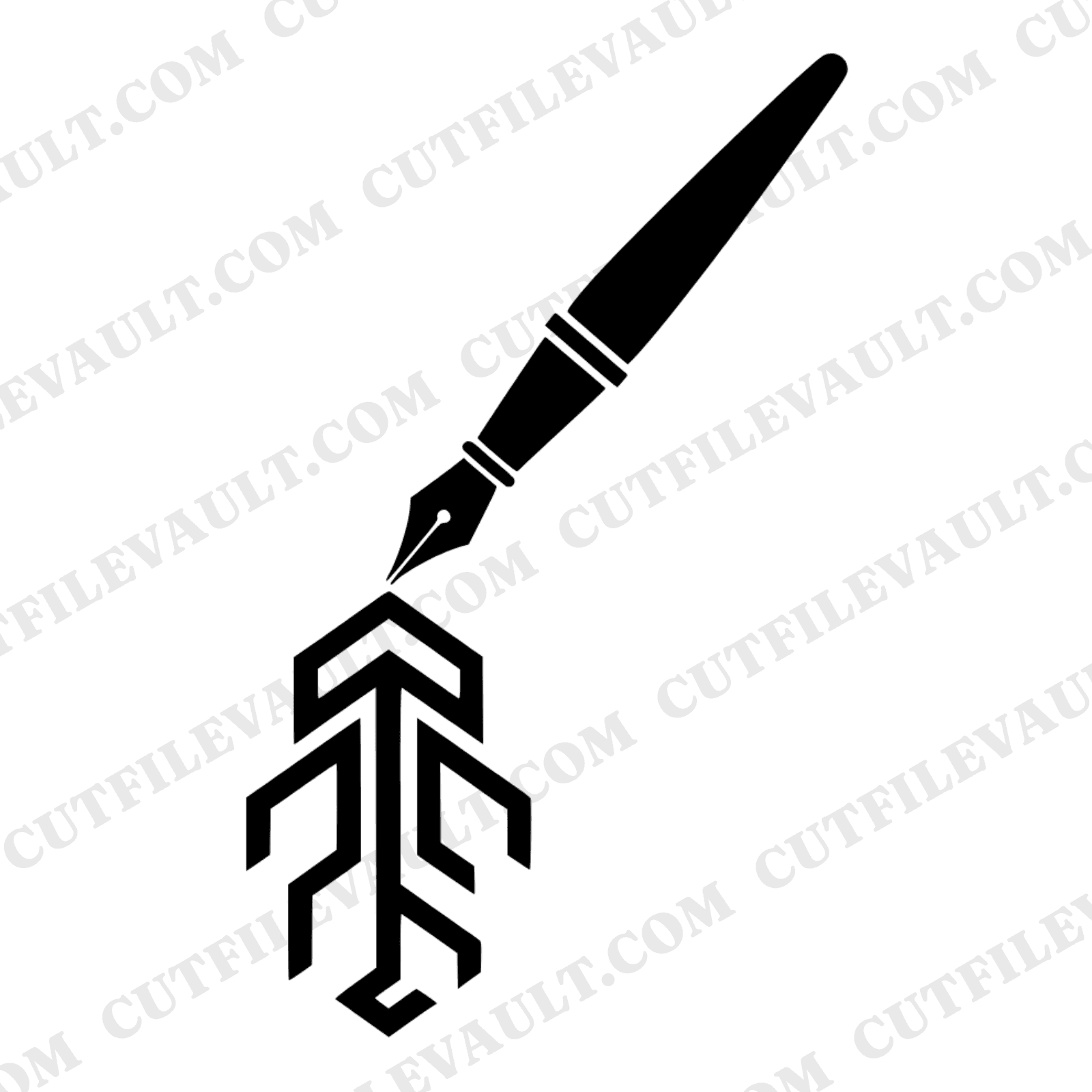 Art Deco Graduation Fountain Pen SVG PNG, Geometric Ink Cascade Cut File, Scholar Gift Design — view 1