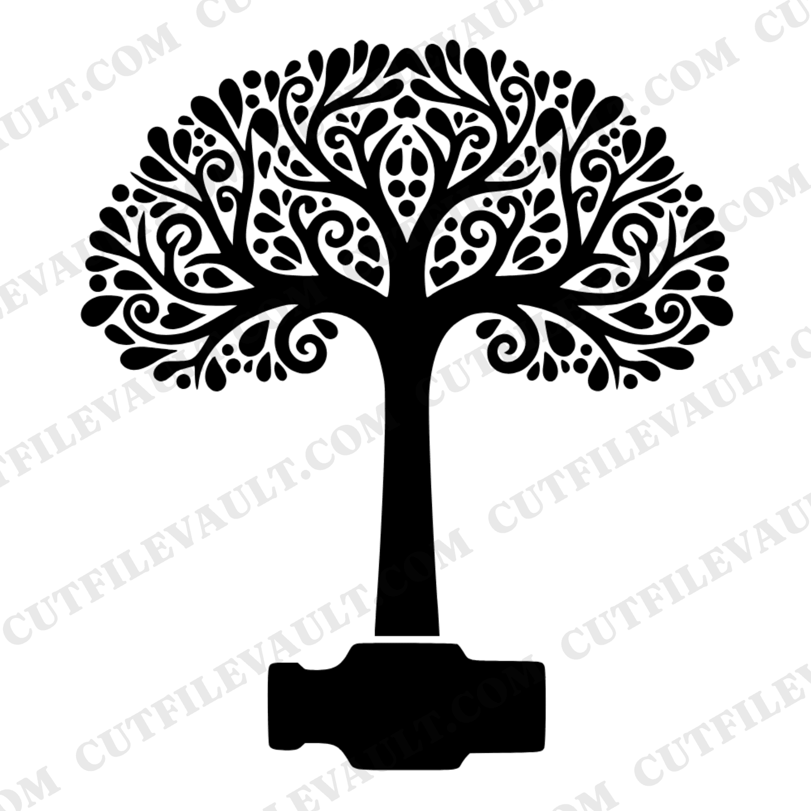 Vintage Hammer Tree Folk Art SVG PNG, Father's Day Cut File, Tool Silhouette Design for Cricut — view 1