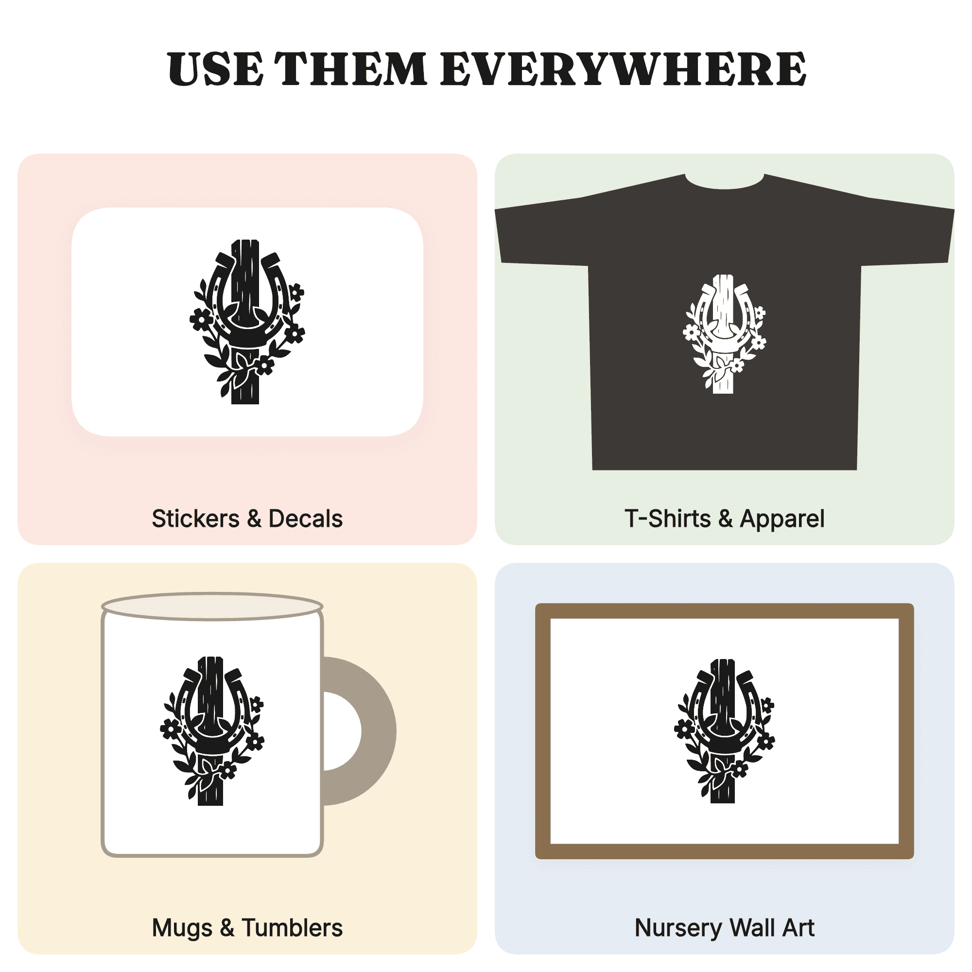 Rustic Horseshoe Post Wildflower Wedding SVG PNG Cut File Country Barn Decor Good Luck Tradition — view 3