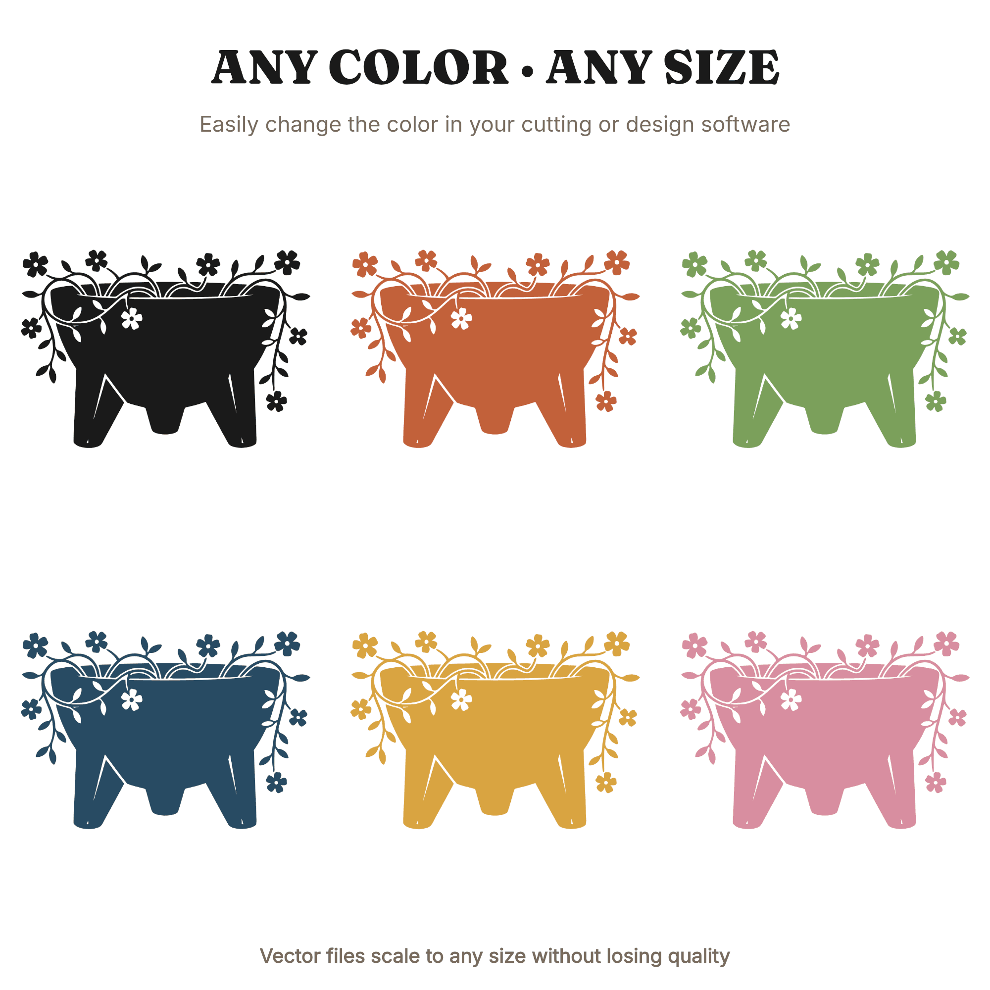 Molcajete SVG PNG, Mexican Mortar Silhouette, Wildflower Cottagecore Kitchen Cut File — view 2