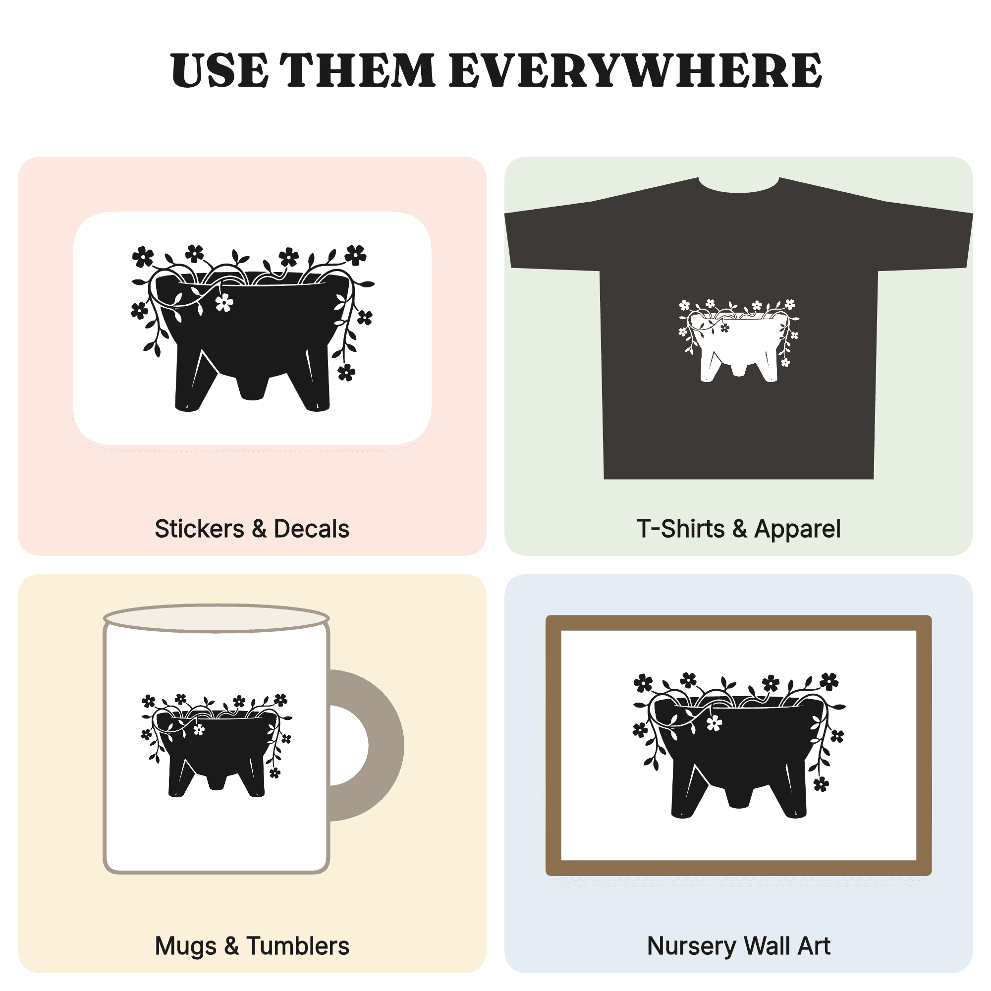 Molcajete SVG PNG, Mexican Mortar Silhouette, Wildflower Cottagecore Kitchen Cut File — view 3