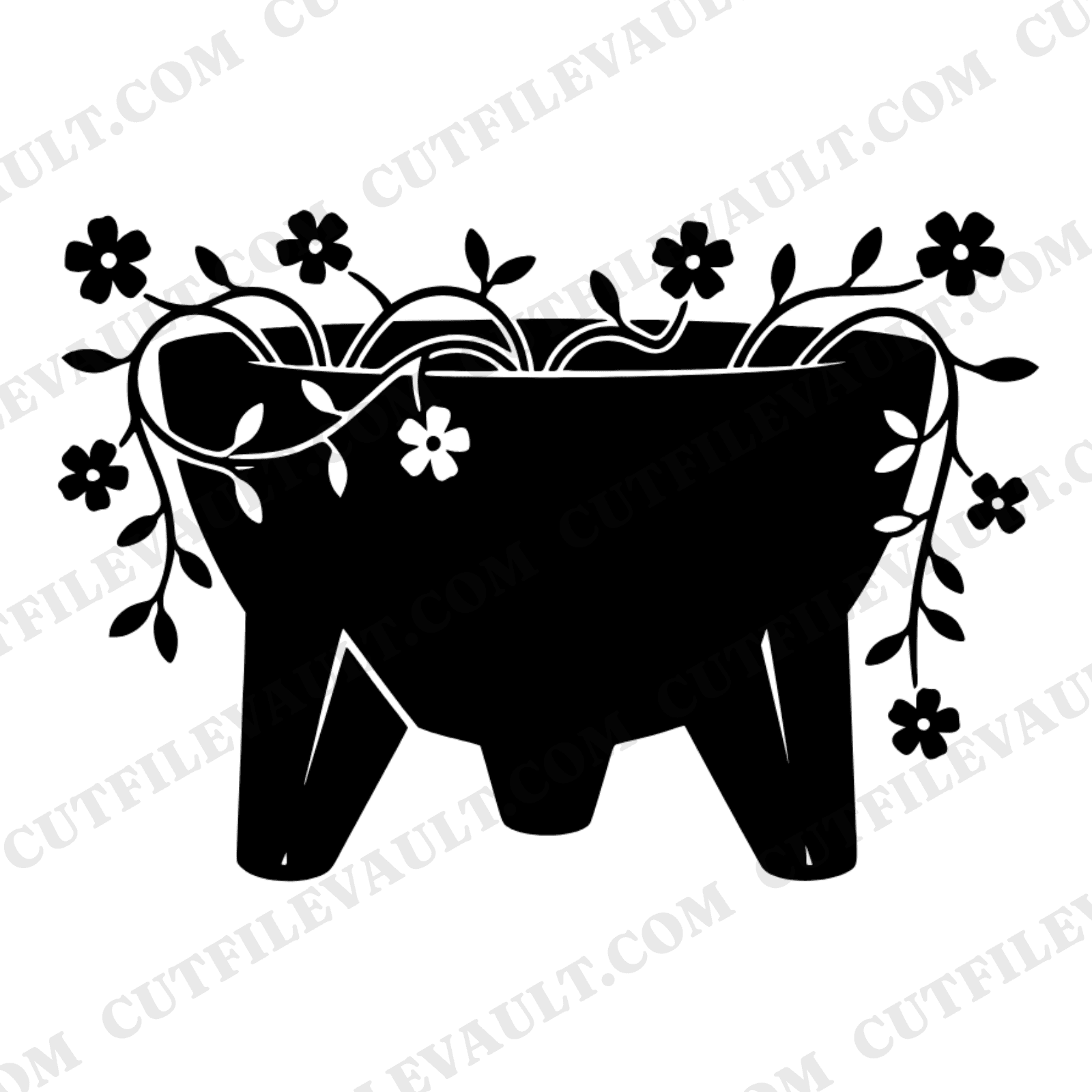Molcajete SVG PNG, Mexican Mortar Silhouette, Wildflower Cottagecore Kitchen Cut File — view 1