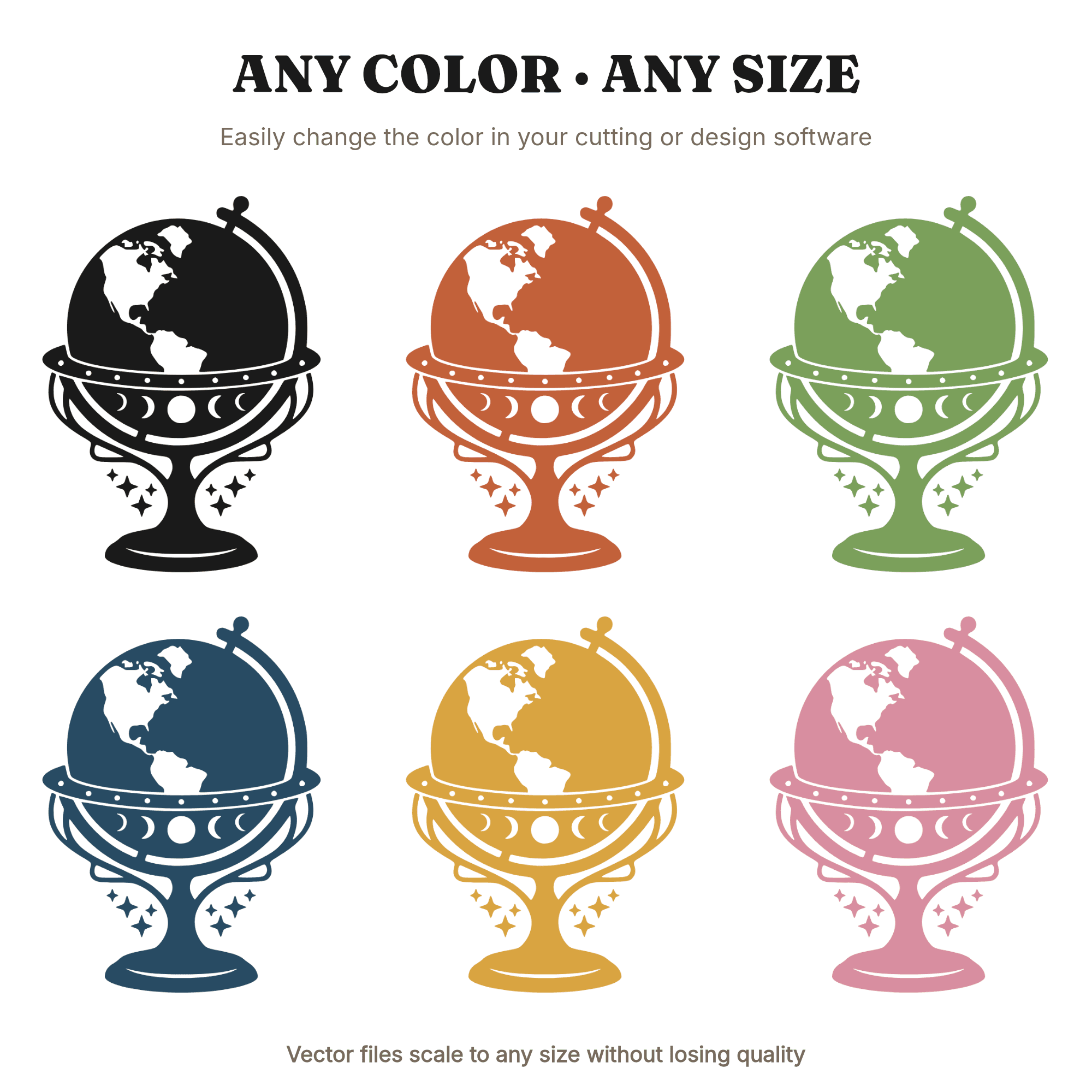 Vintage Globe SVG, Celestial Desktop Globe PNG, Mid-Century Classroom Cut File, Mystical World Map — view 2