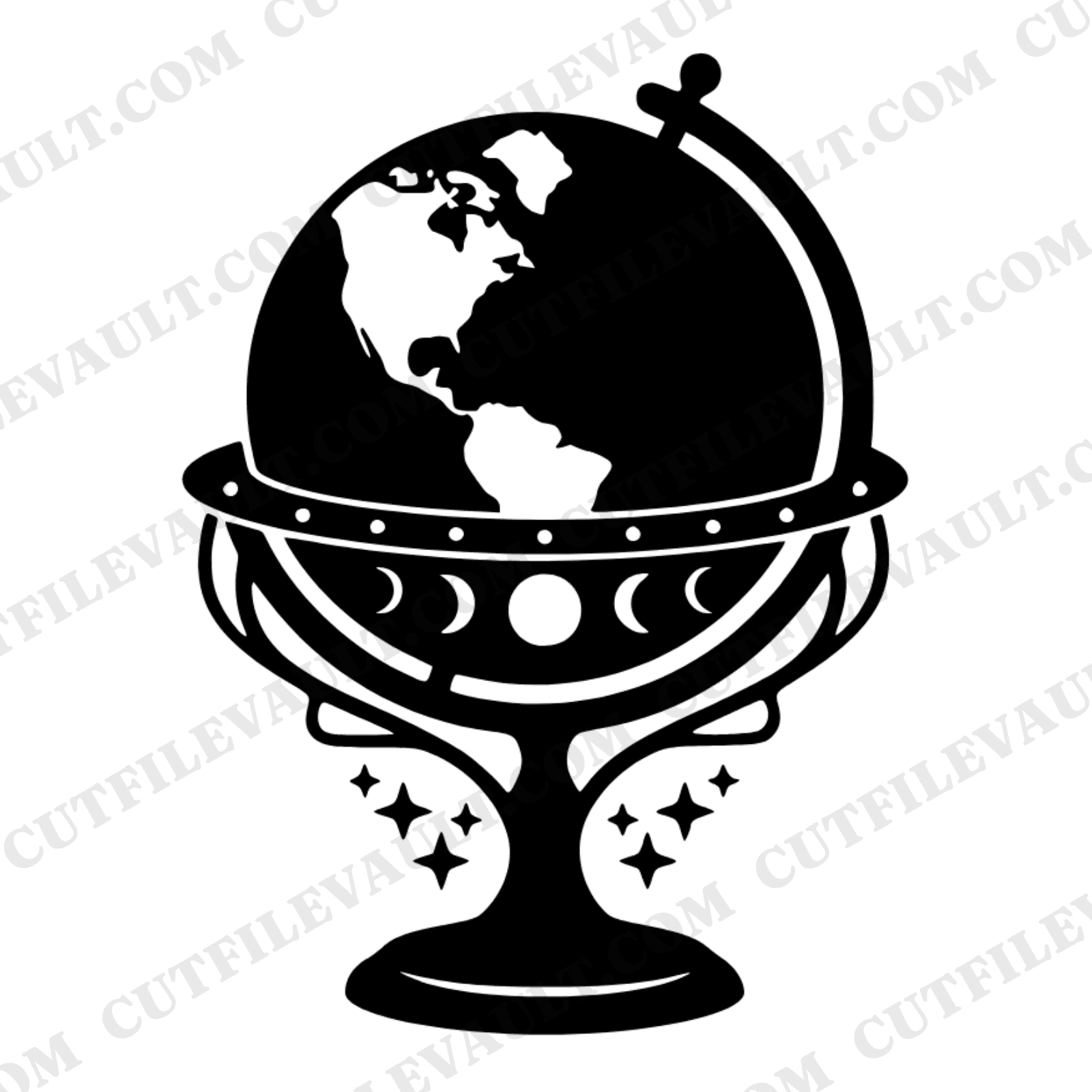 Vintage Globe SVG, Celestial Desktop Globe PNG, Mid-Century Classroom Cut File, Mystical World Map — view 1