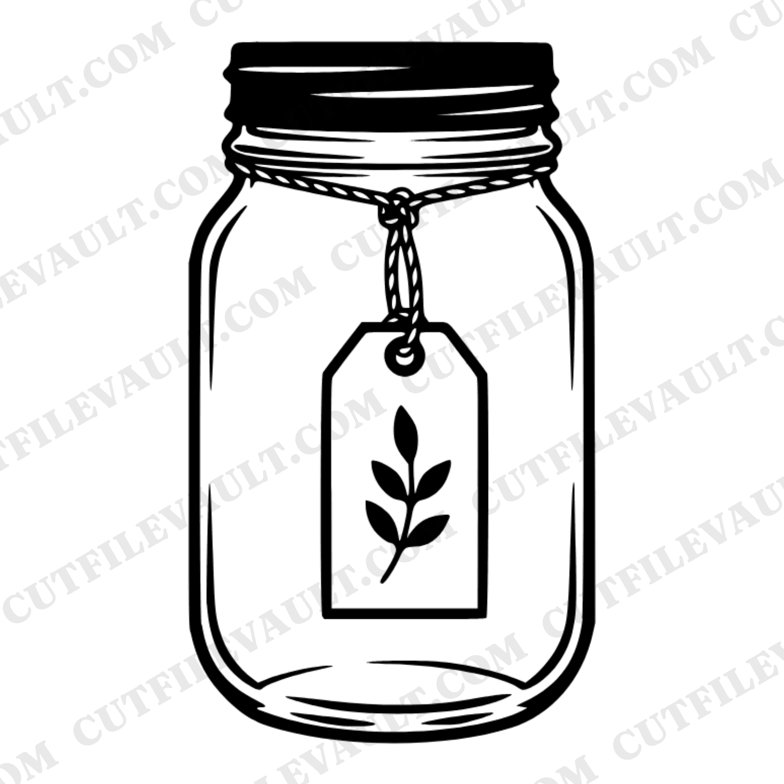 Vintage Mason Jar SVG with Botanical Gift Tag PNG, Farmhouse Kitchen Label Cut File, Herb Garden
