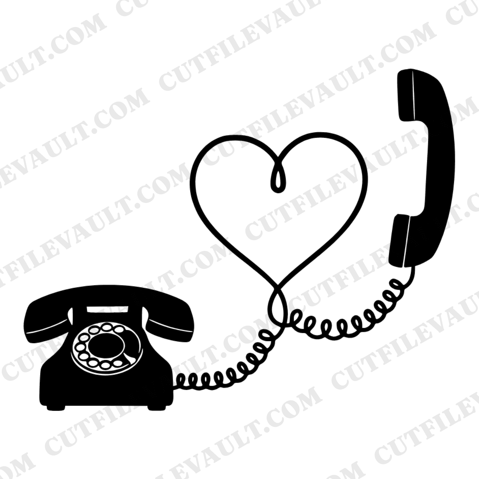 Vintage Rotary Phone Heart SVG PNG, Mothers Day Retro Telephone Cut File, 1950s Nostalgia Craft
