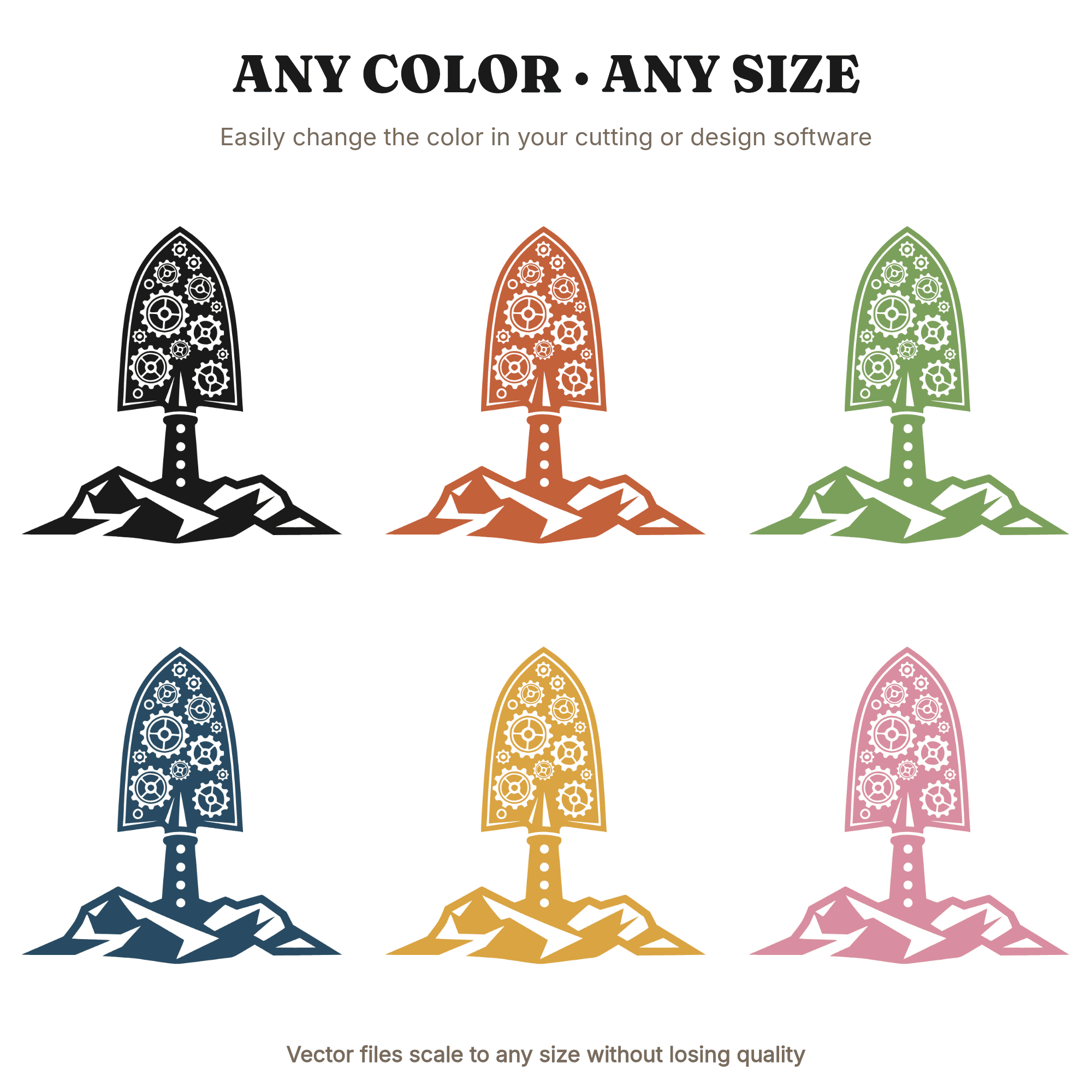 Steampunk Garden Trowel SVG PNG, Spring Gardening Tool Cut File, May Day Craft Design — view 2