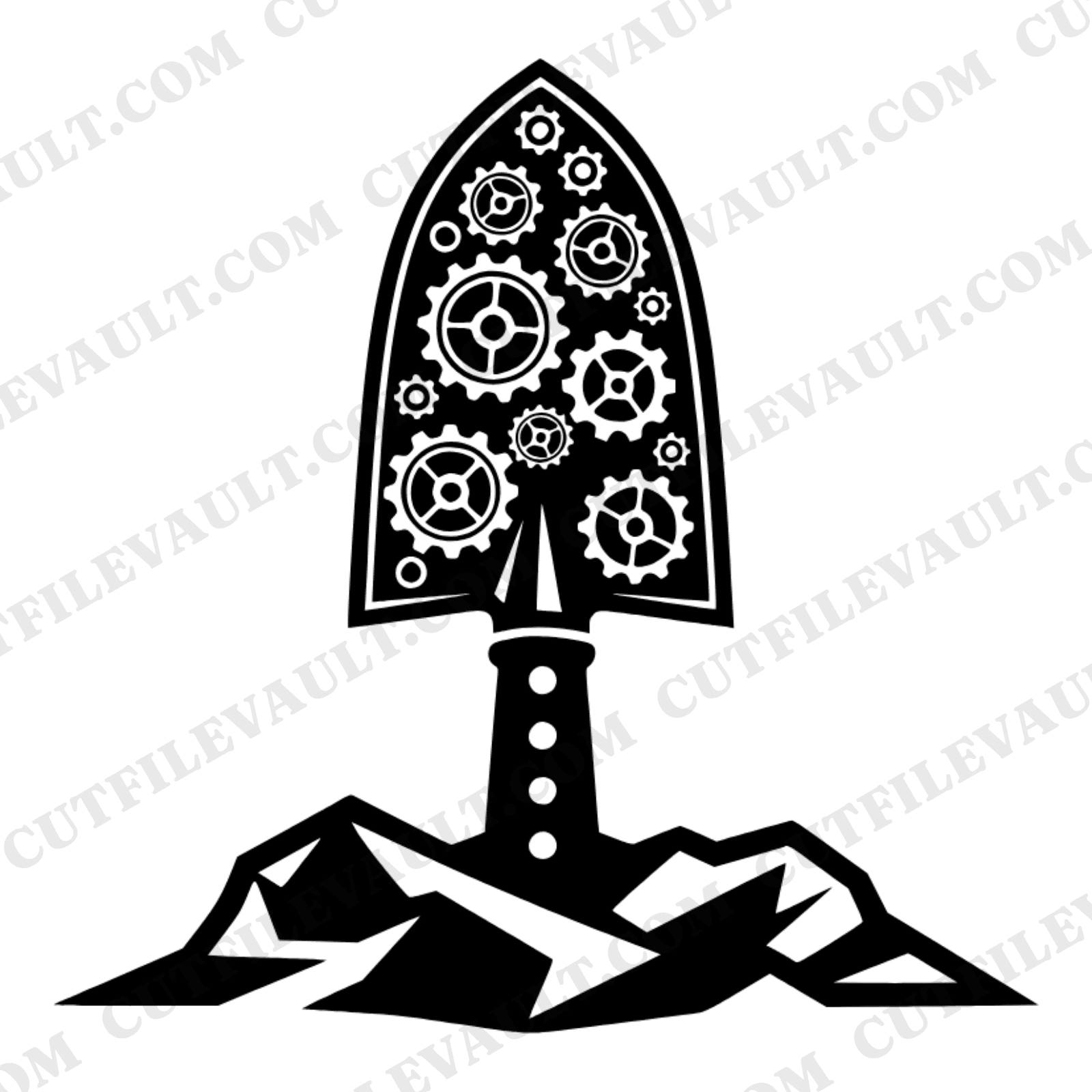 Steampunk Garden Trowel SVG PNG, Spring Gardening Tool Cut File, May Day Craft Design — view 1