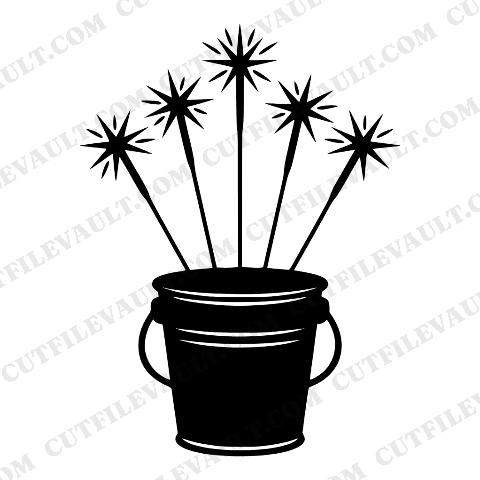 Sparkler Bucket SVG PNG, Fourth of July SVG, Patriotic Fireworks Cut File, Mid Century Vintage Design