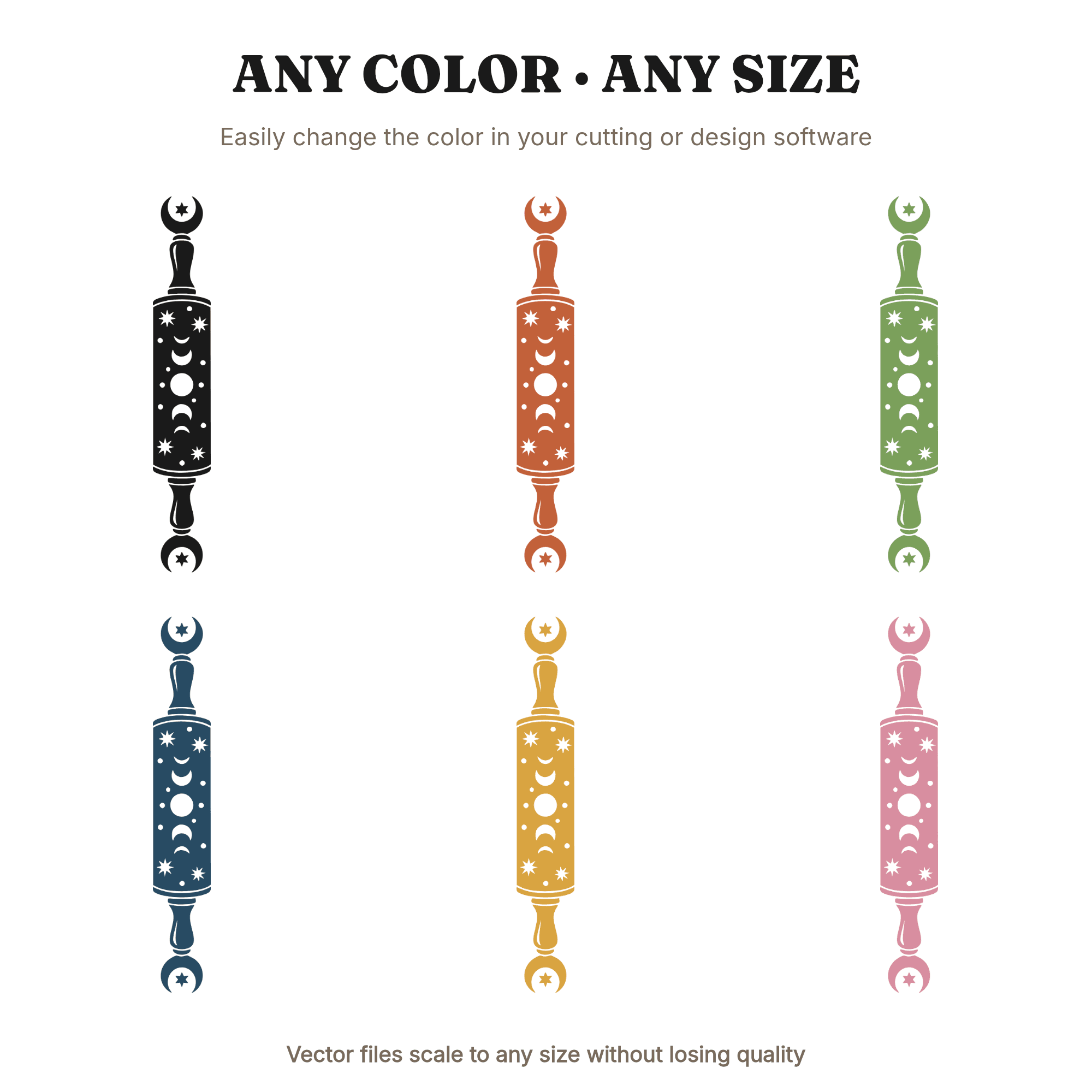 Celestial Rolling Pin Tower SVG PNG, Moon Finials Baker Cut File, Mystical Bakery Design — view 2