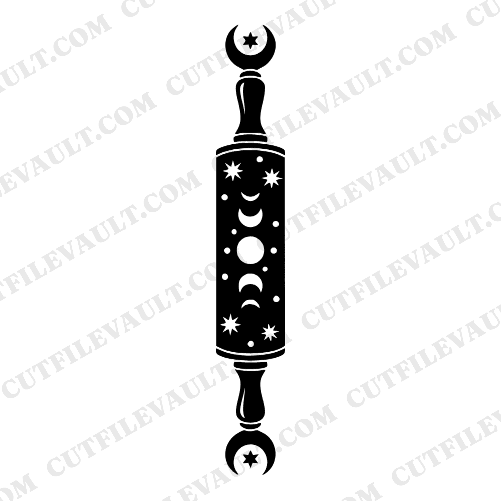 Celestial Rolling Pin Tower SVG PNG, Moon Finials Baker Cut File, Mystical Bakery Design — view 1