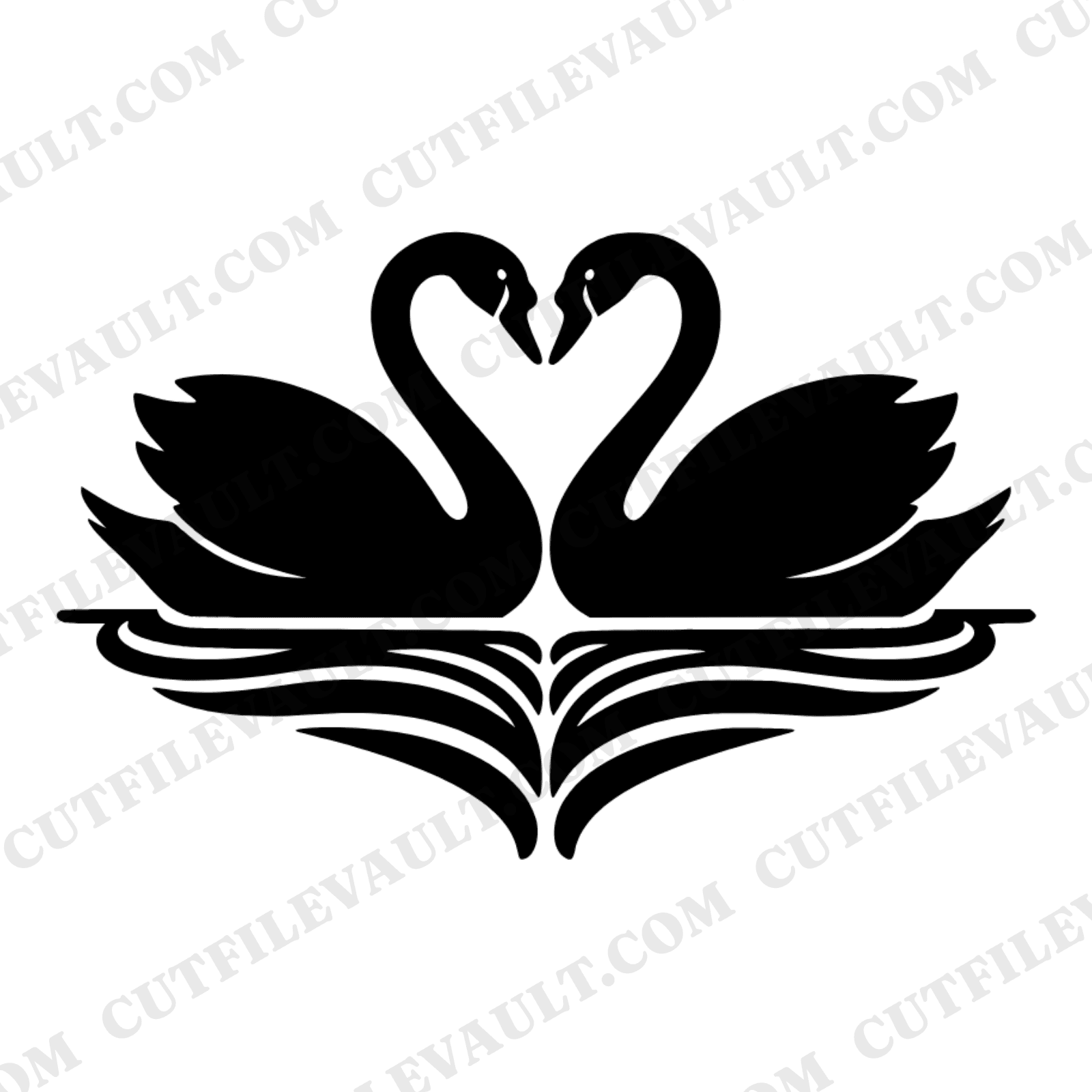 Art Nouveau Swan Heart SVG PNG, Wedding Silhouette Cut File, Elegant Swan Love Design