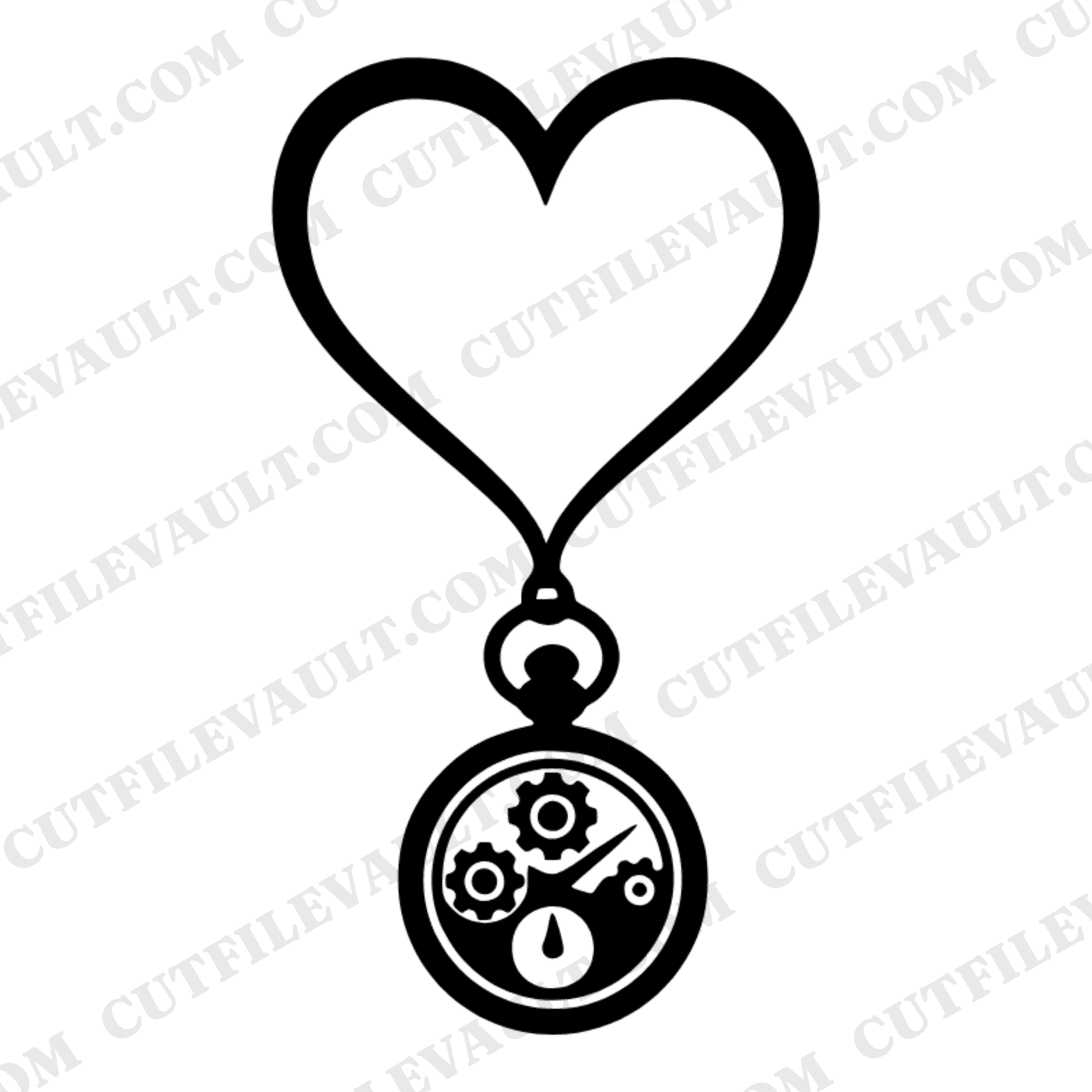Steampunk Heart Pocket Watch SVG PNG, Vintage Romance Silhouette Cut File for Wedding Decor