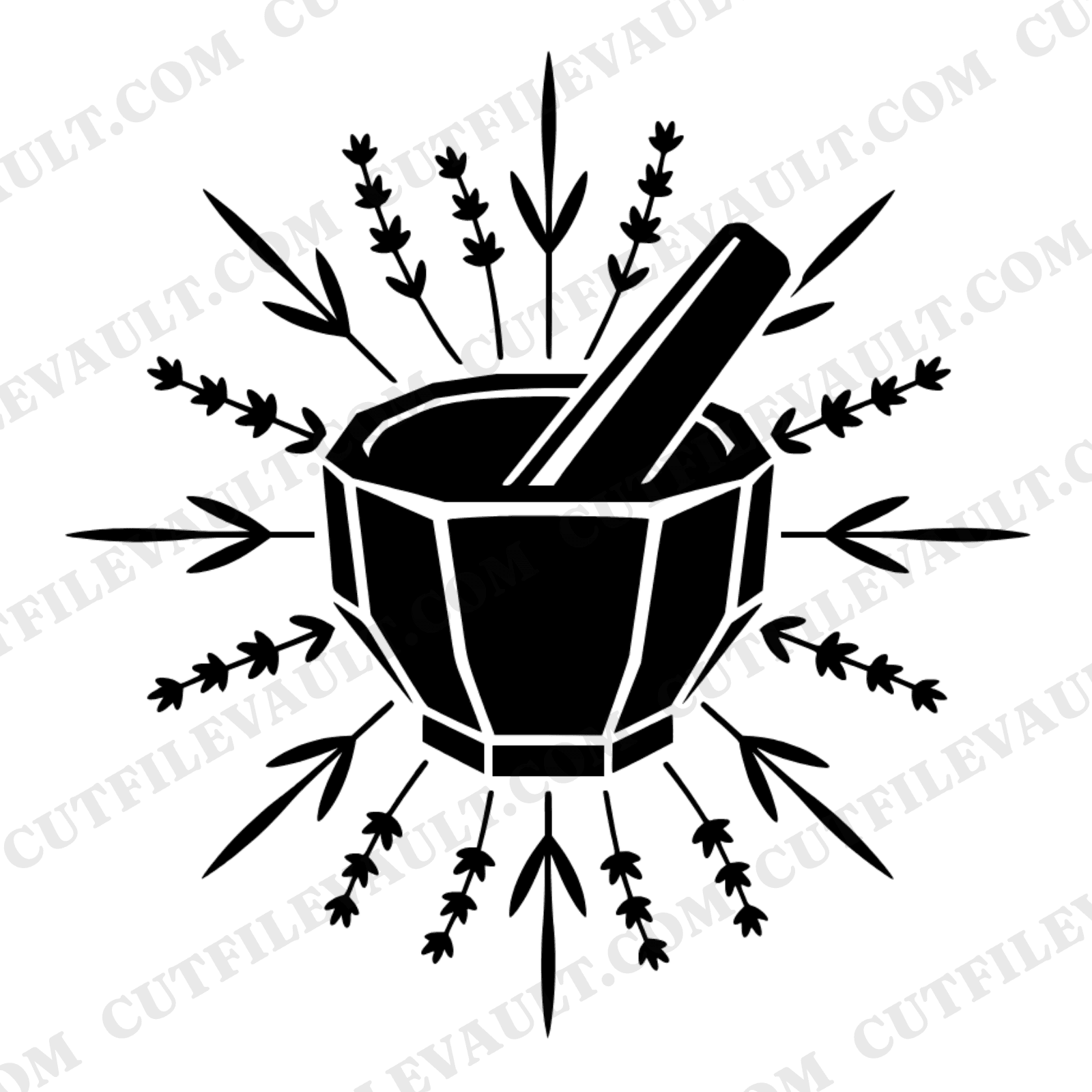 Kitchen Witch Mortar Pestle SVG PNG, Lavender Starburst Apothecary Cut File, Herbalist Witchcraft