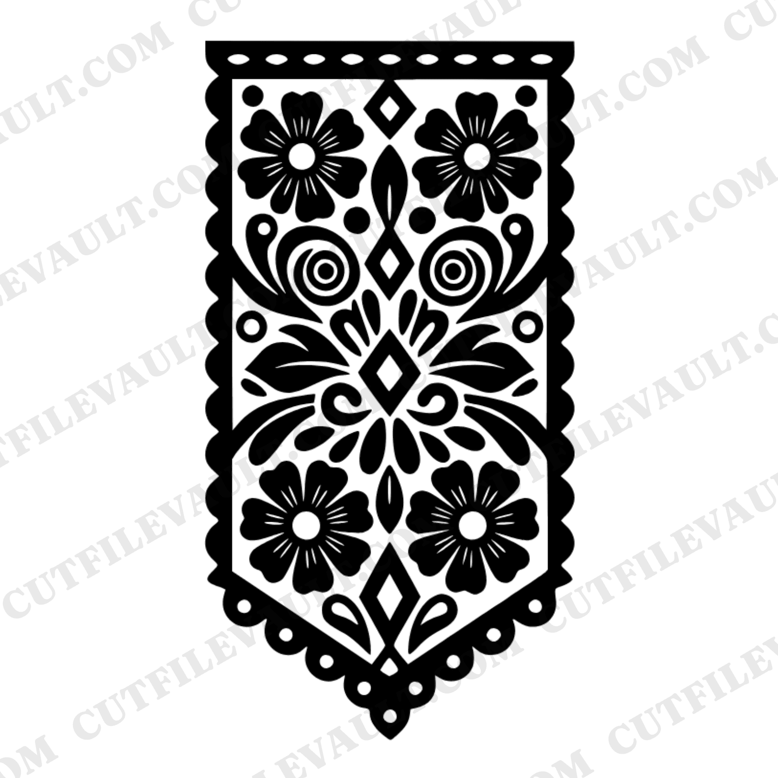 Papel Picado SVG PNG Pennant Flag Mexican Folk Art Cutout Cinco de Mayo Symmetrical Floral Design
