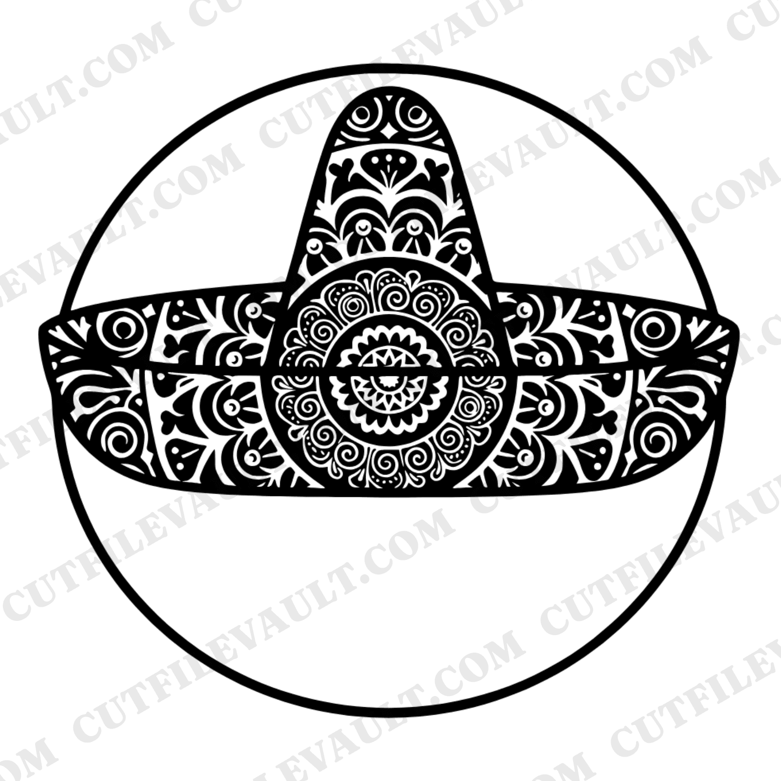 Cinco de Mayo Sombrero Mandala SVG PNG, Retro 70s Wave Top View Cut File for Fiesta Decor