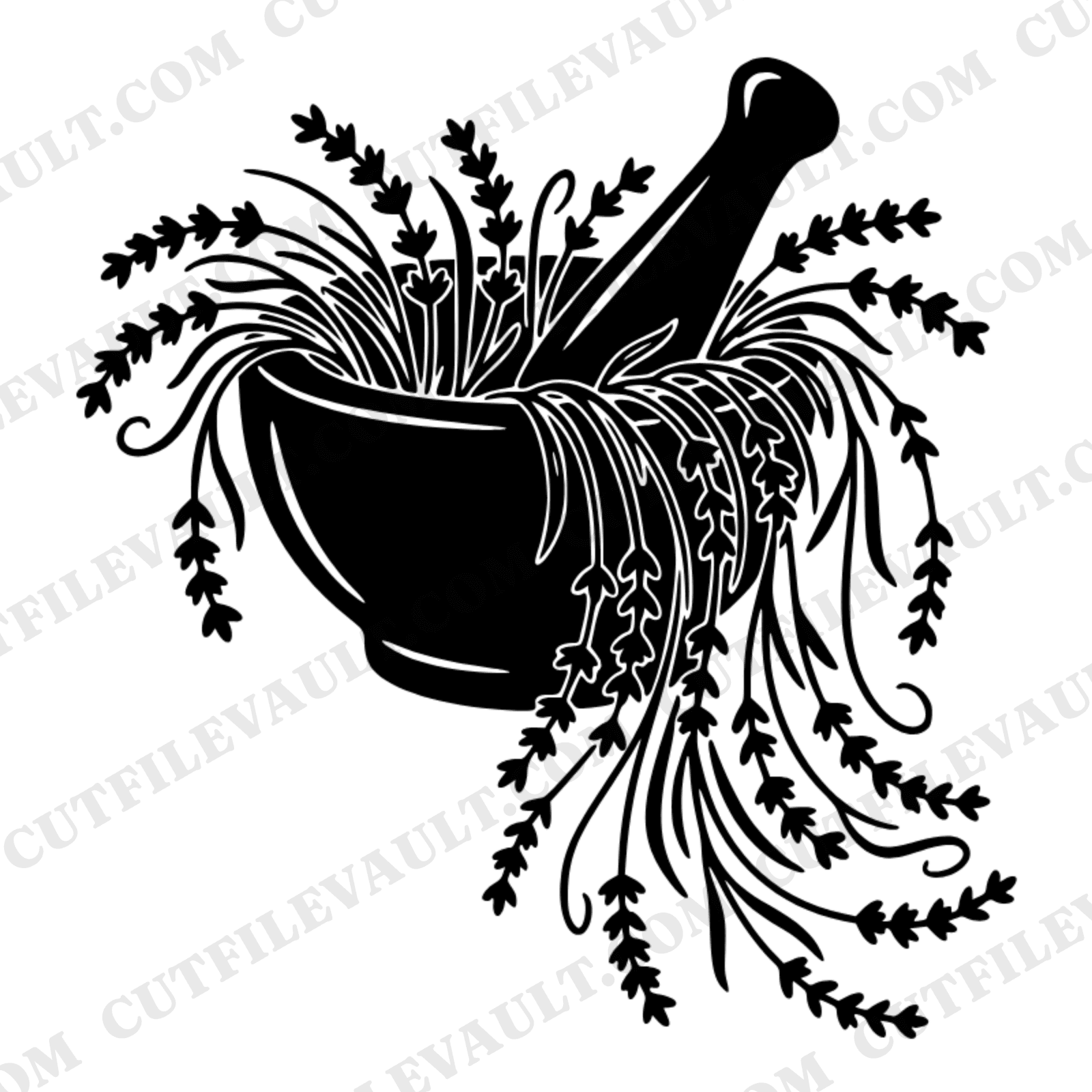 Lavender Mortar and Pestle SVG PNG, Kitchen Witch Herb Apothecary Cut File, Boho Mom Gift Design — view 1