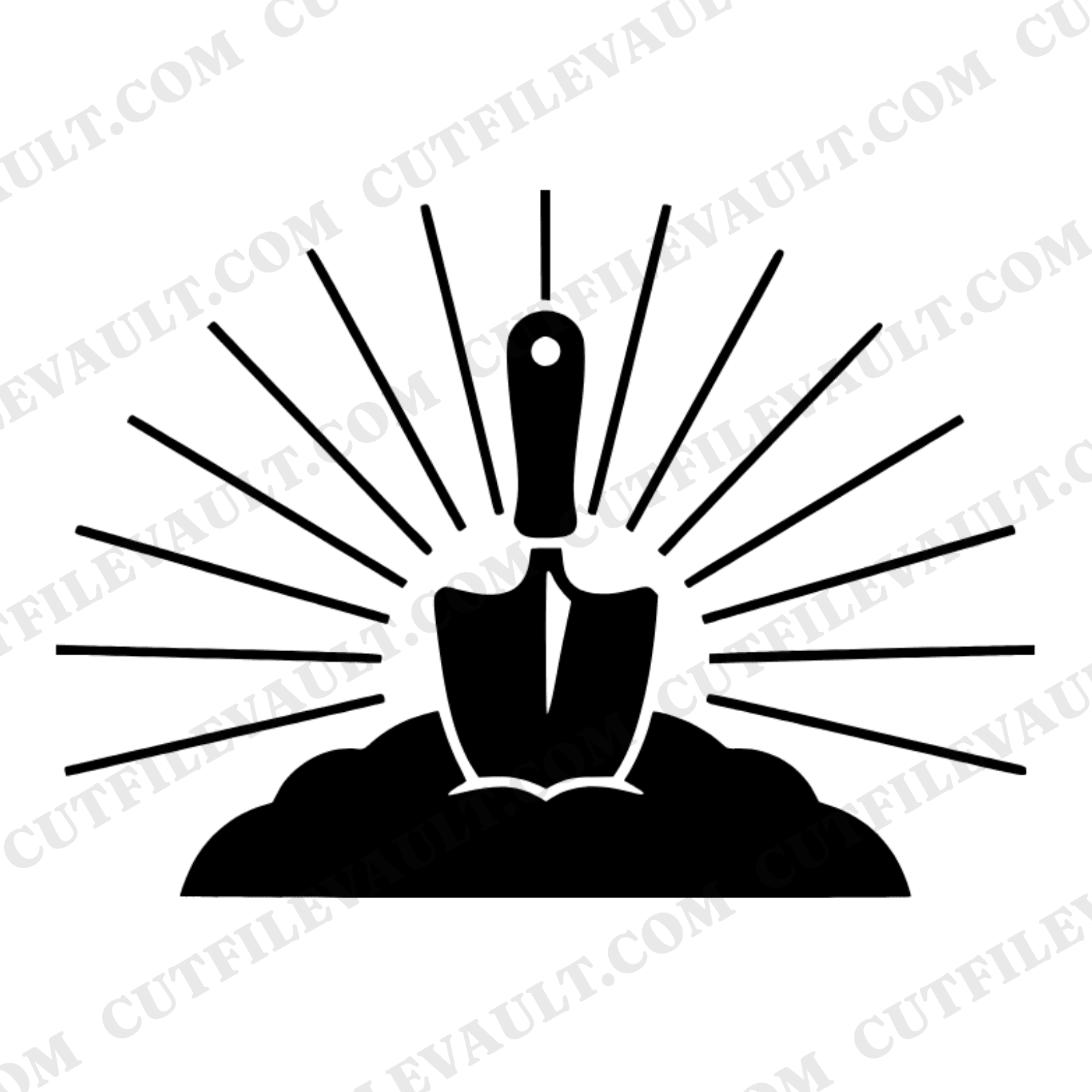 Summer Solstice Garden Trowel SVG PNG, Sun Rays Gardening Cut File, Scandinavian Line Art Design