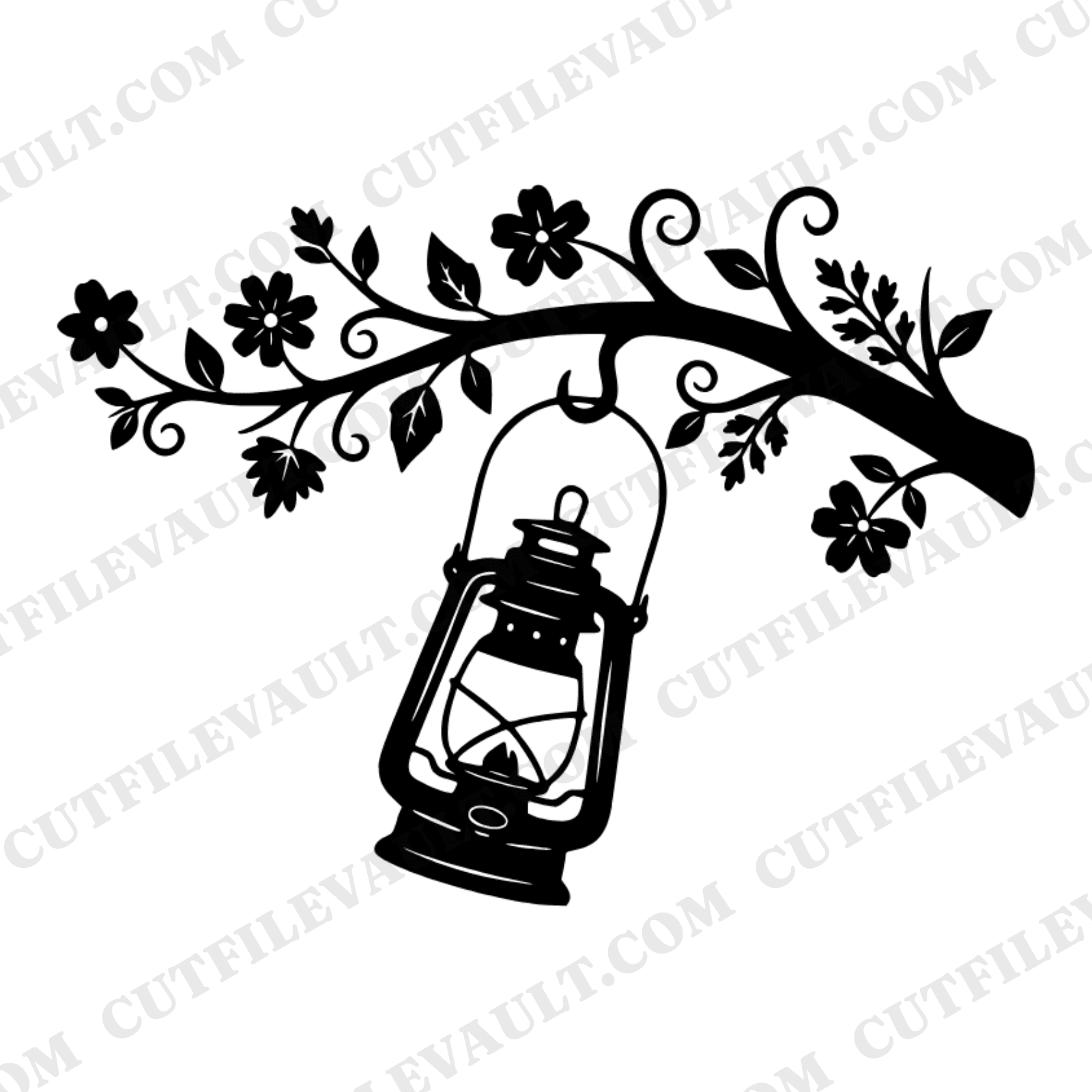 Vintage Lantern on Flowering Branch SVG PNG Father's Day Cottagecore Camping Cut File