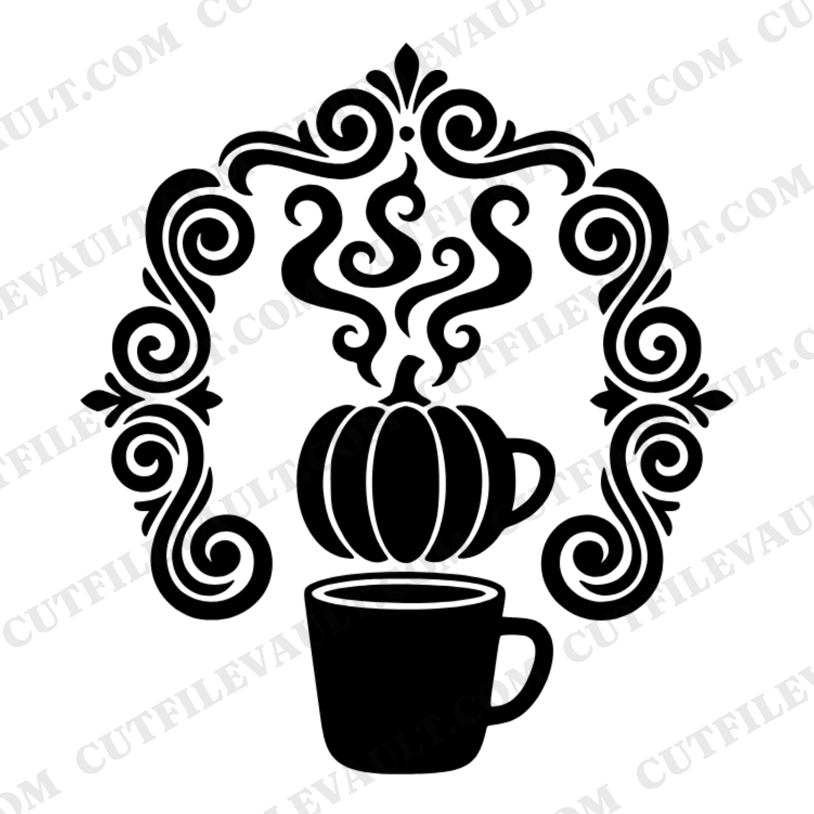 Pumpkin Spice Coffee Monogram Frame SVG PNG, Retro 70s Pour Over Coffee Cut File for Cricut