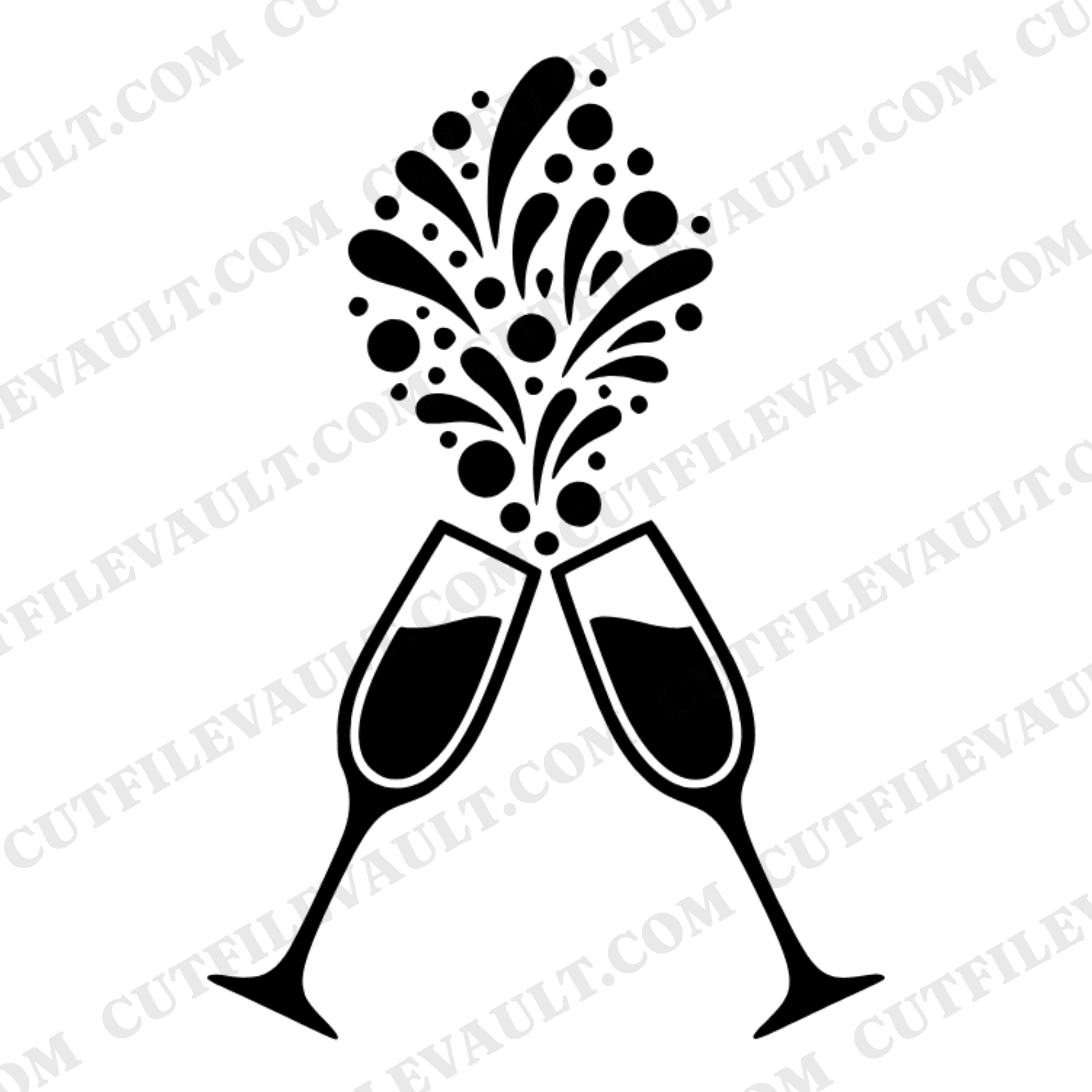 Champagne Toast SVG PNG, Mid Century Wedding Flutes Cut File, Geometric Bubbles Bridal Clipart