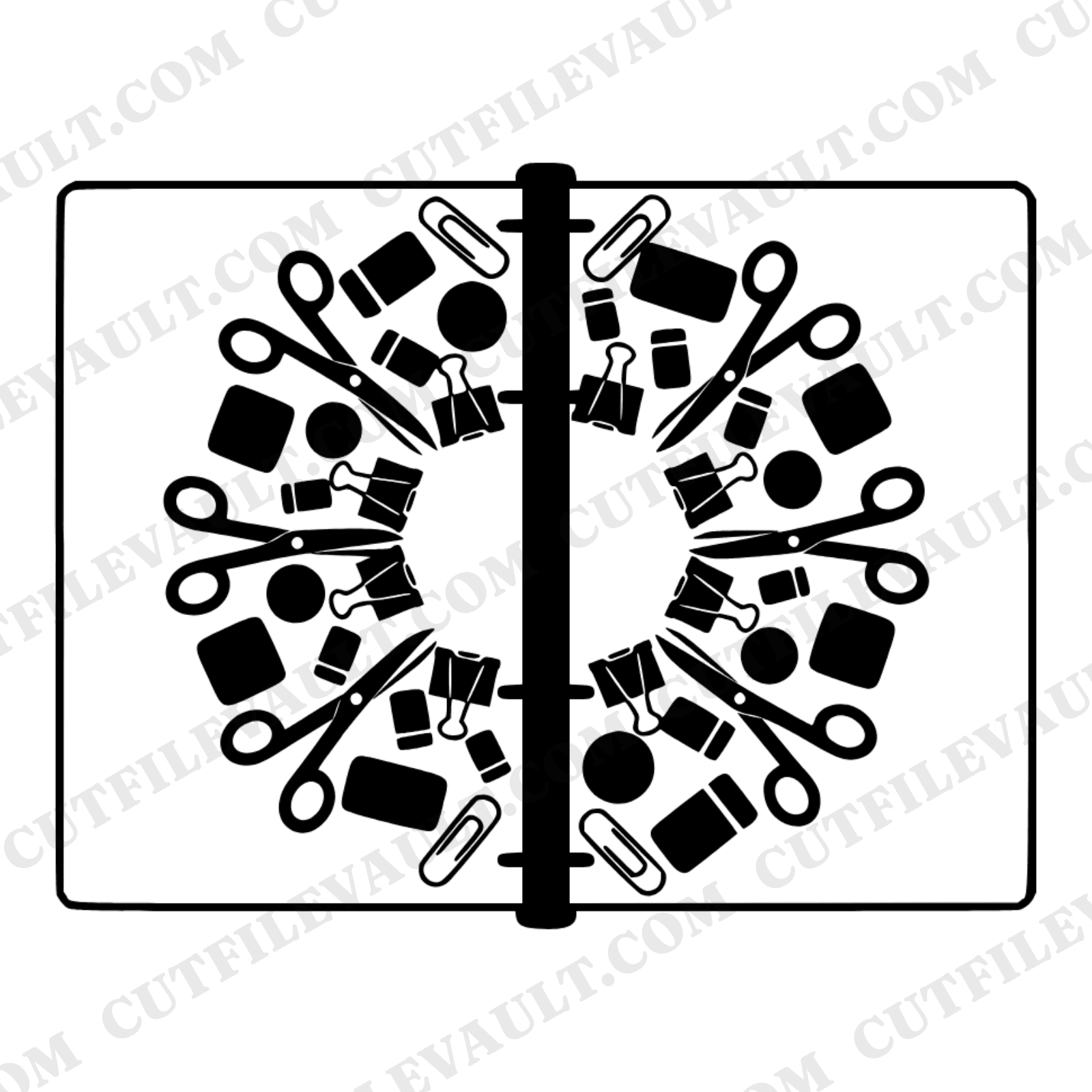 Back to School Binder Mandala SVG PNG Cut File, School Supplies Symmetrical Design for Cricut