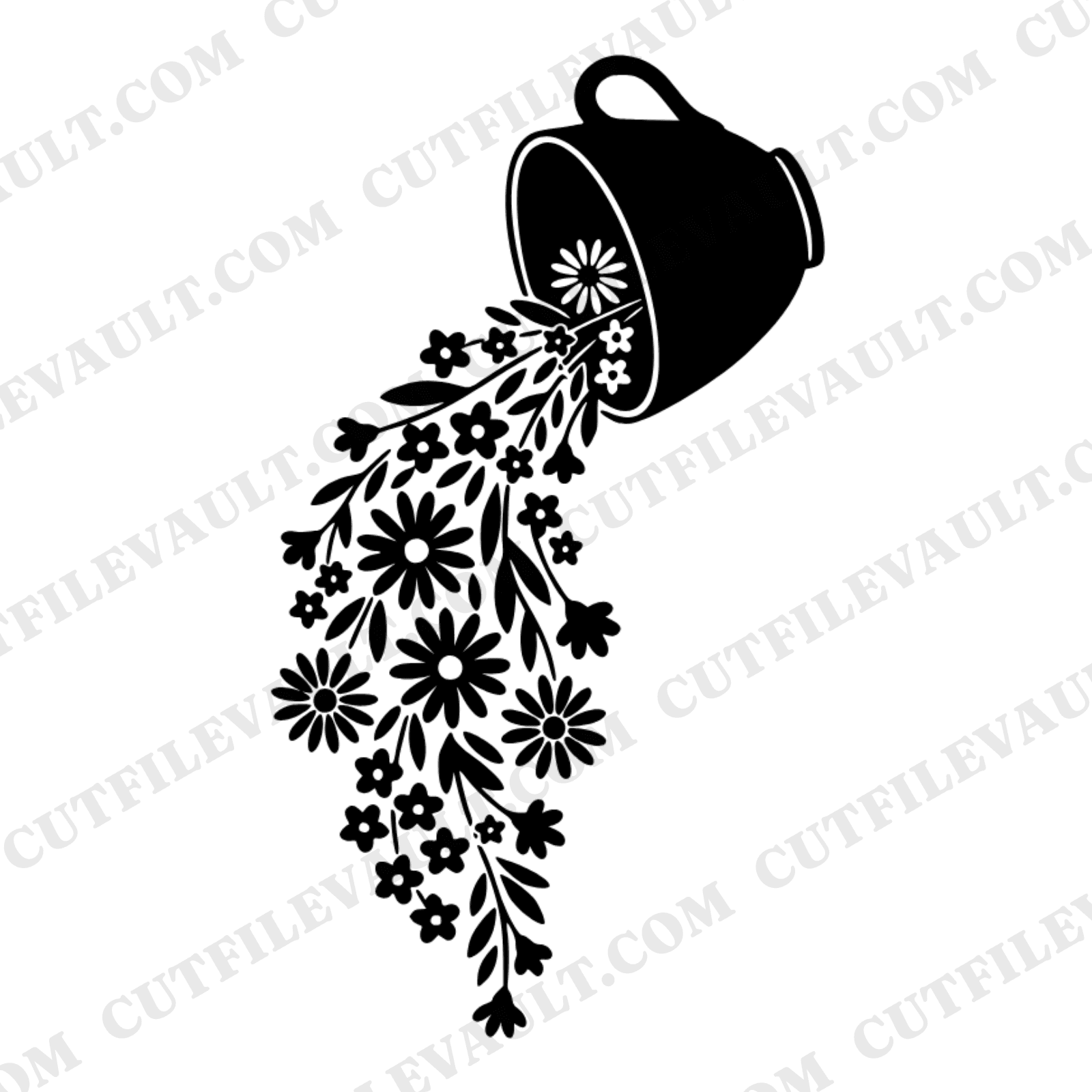 Vintage Teacup Wildflower Cascade SVG PNG, Mothers Day Cottagecore Floral Cut File Mid Century — view 1