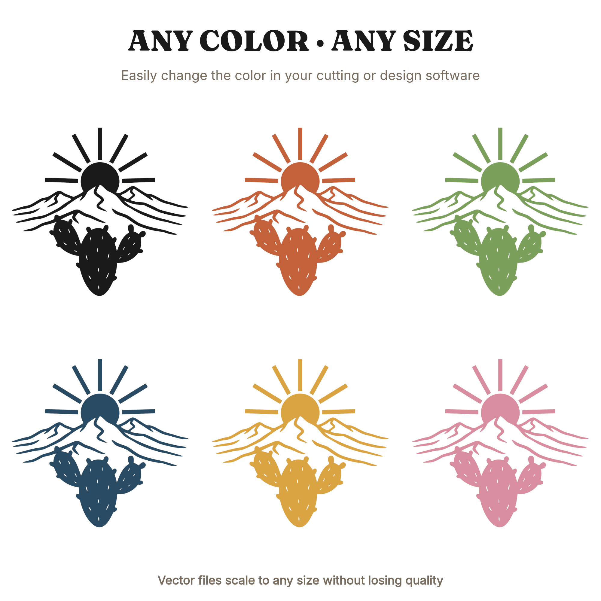 Prickly Pear Cactus SVG PNG Boho Mountain Sunrise Cinco de Mayo Cut File Layered Desert Design — view 2