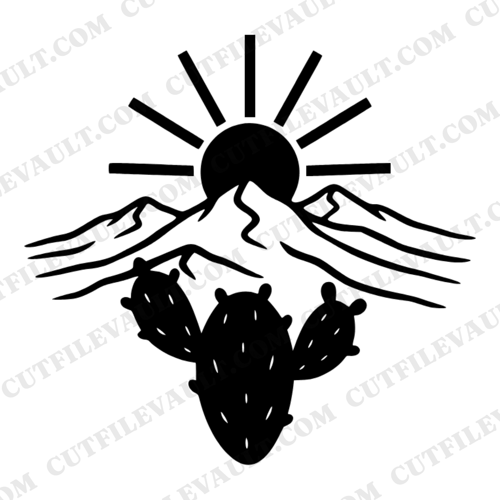 Prickly Pear Cactus SVG PNG Boho Mountain Sunrise Cinco de Mayo Cut File Layered Desert Design — view 1