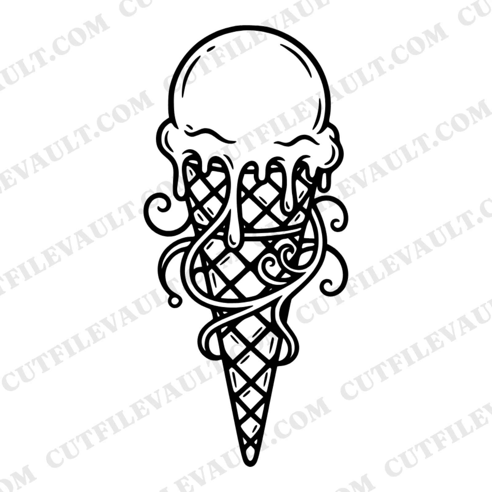 Vintage Botanical Ice Cream Cone SVG PNG, Dripping Ice Cream Silhouette Cut File for Cricut