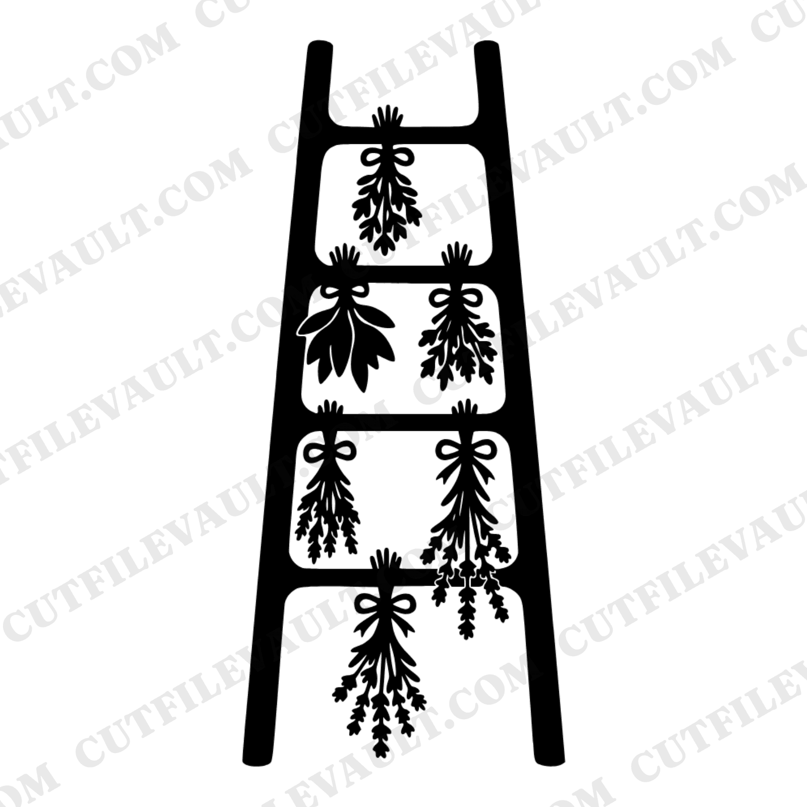Art Deco Herb Drying Ladder SVG PNG, Kitchen Witch Herb Rack Cut File, Sage Lavender Oregano Bundle
