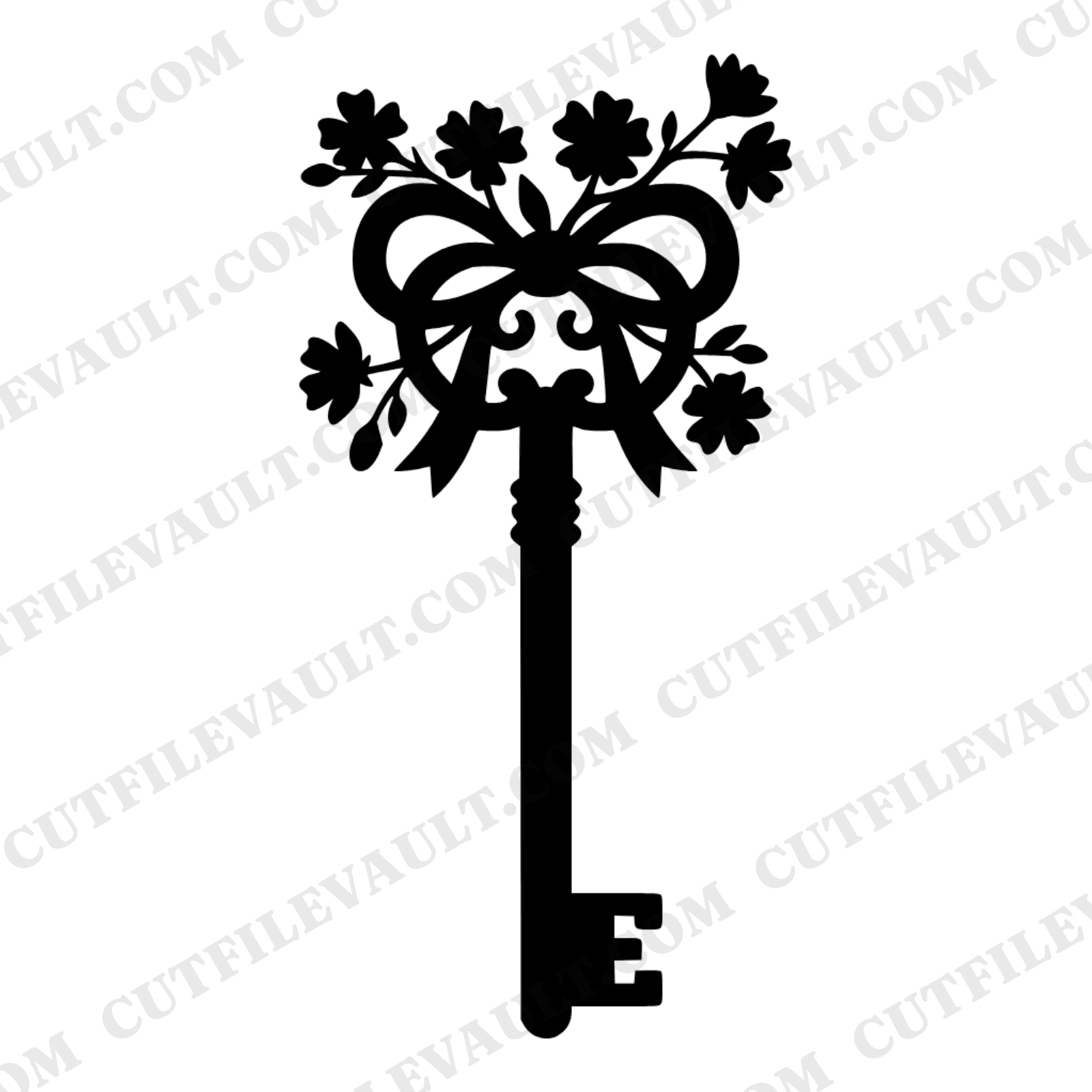 Vintage Skeleton Key Wedding SVG PNG, Floral Branch Love Cut File, Retro 70s Romantic Clipart Design