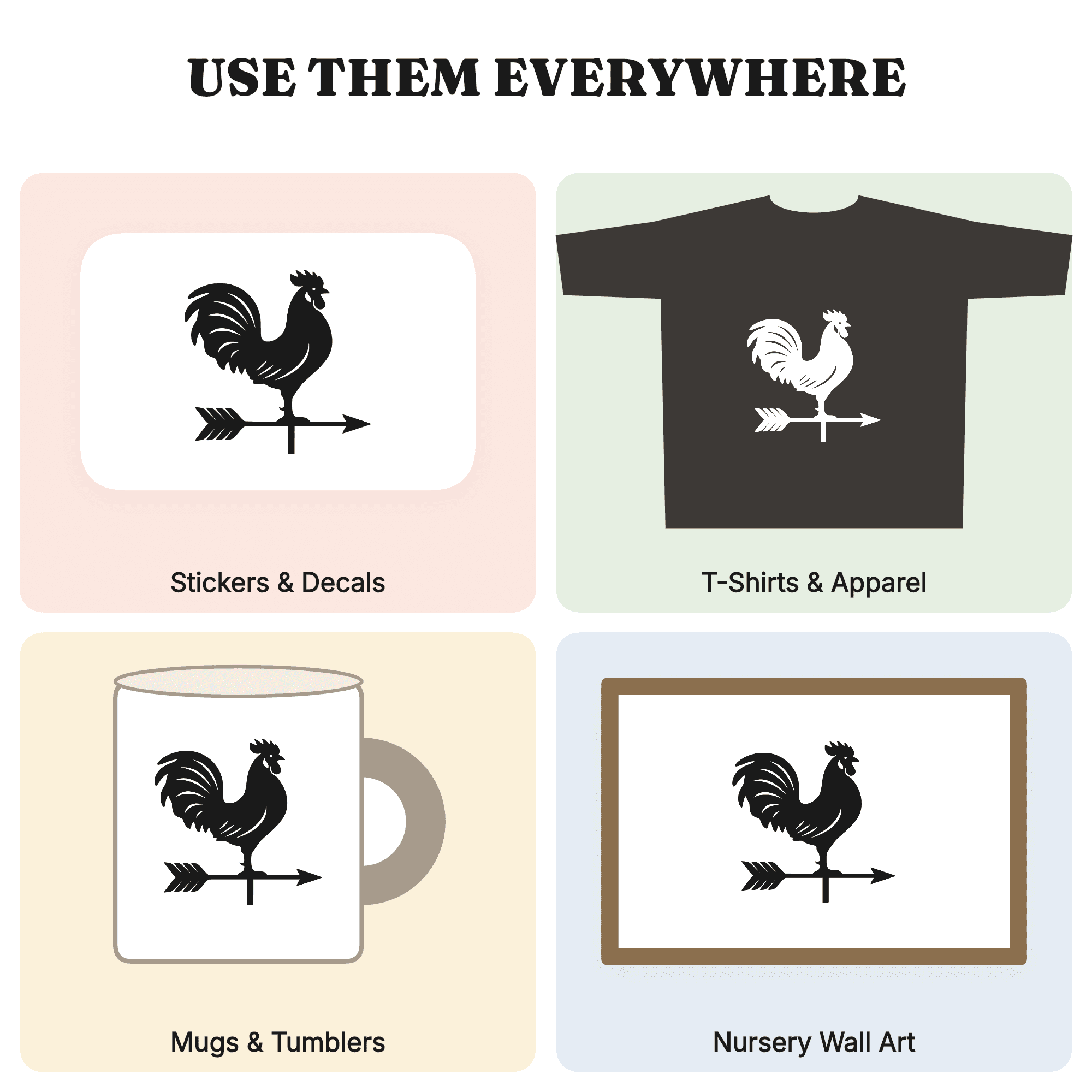 Patriotic Rooster SVG PNG, Weathervane Americana Arrow Silhouette, 4th of July Farmhouse Cut File — view 3