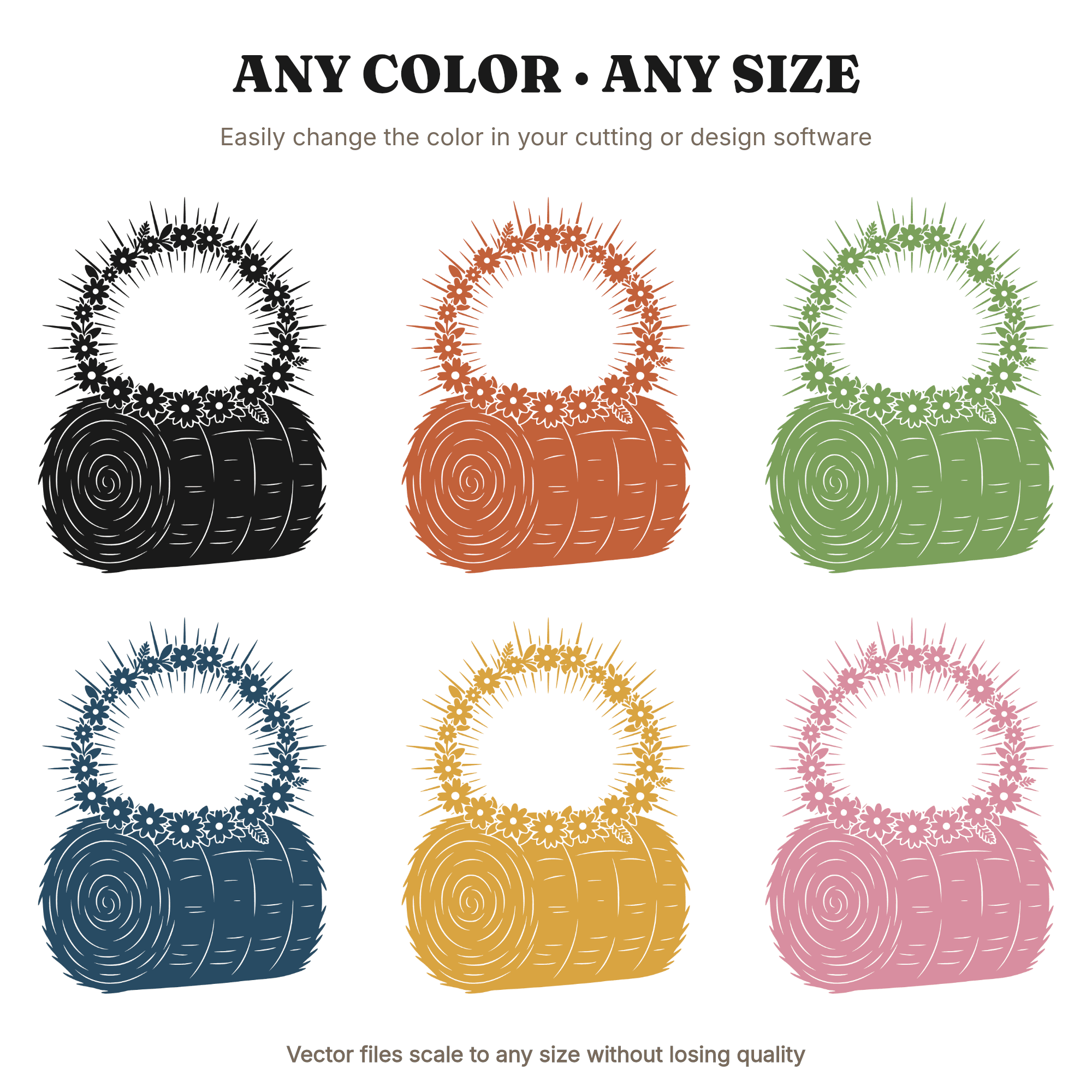Summer Solstice Hay Bale SVG PNG, Wildflower Crown Cut File, Celestial Rustic Farm Clipart — view 2