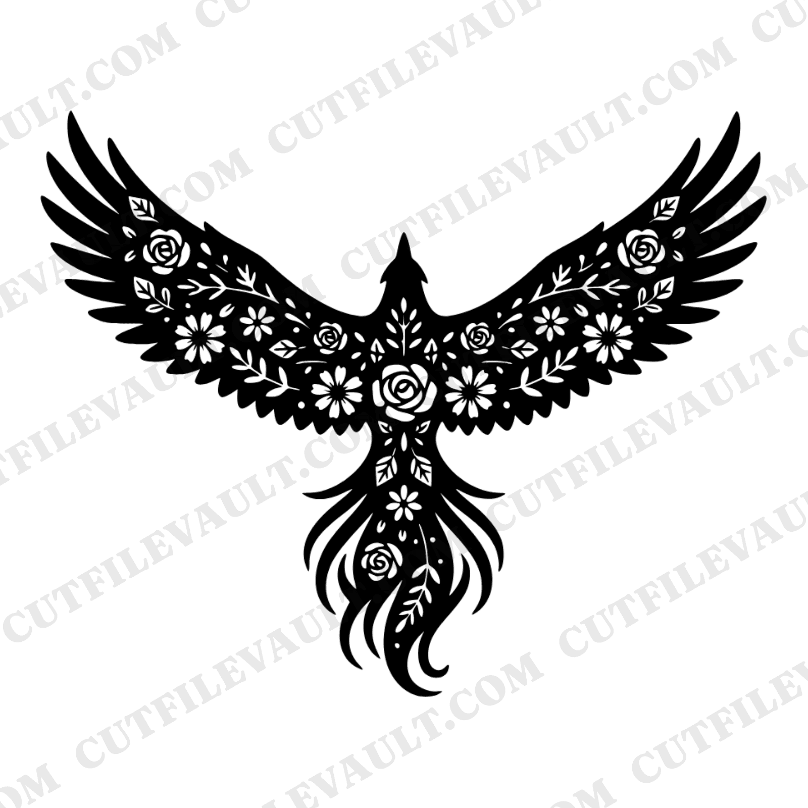 Phoenix SVG Mother's Day Silhouette PNG, Floral Bird Cut File, Strength Renewal Mom Gift Design