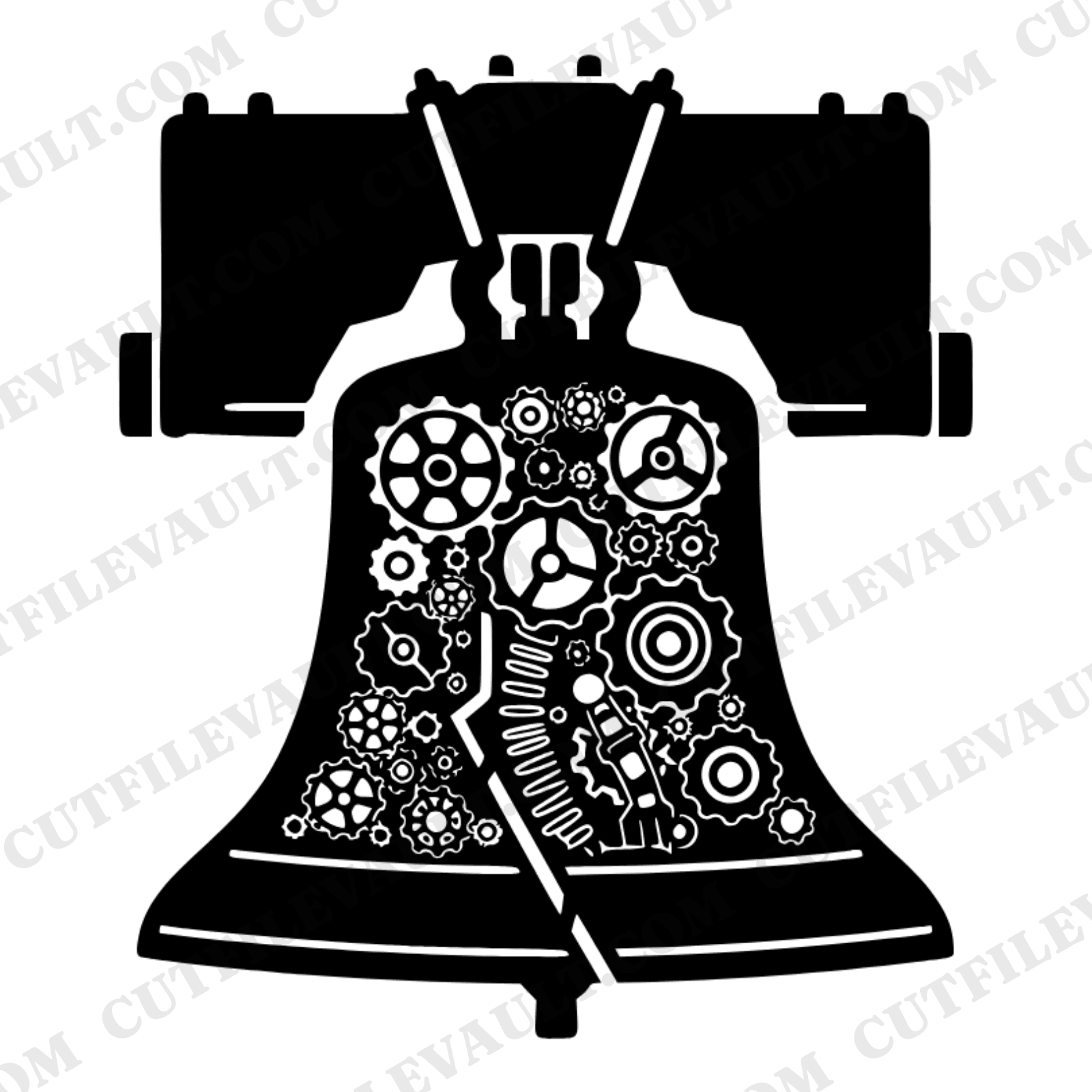 Liberty Bell Steampunk Gears SVG PNG 4th of July Cut File Industrial Patriotic Design